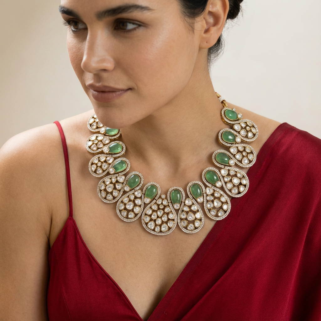 Leher Polki Moss Necklace