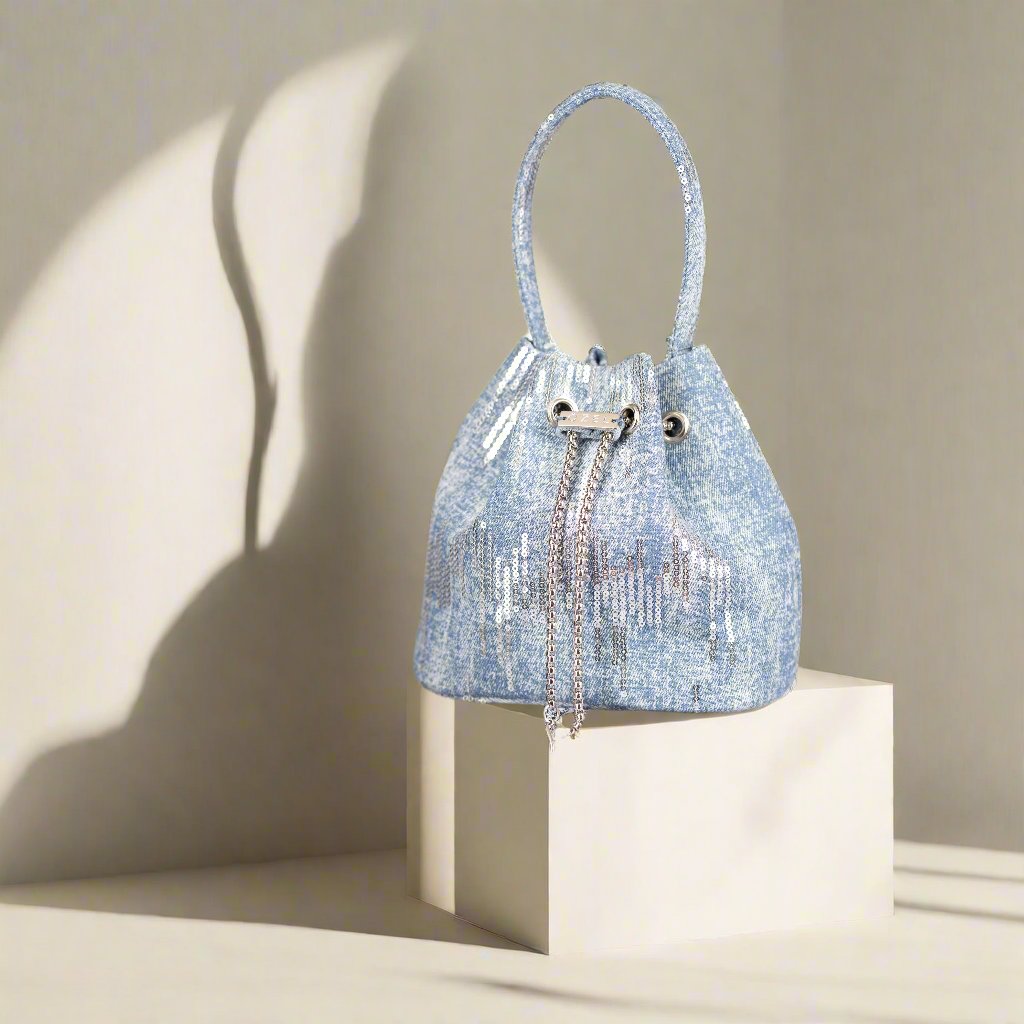 Denim Sequin Bucket Bag