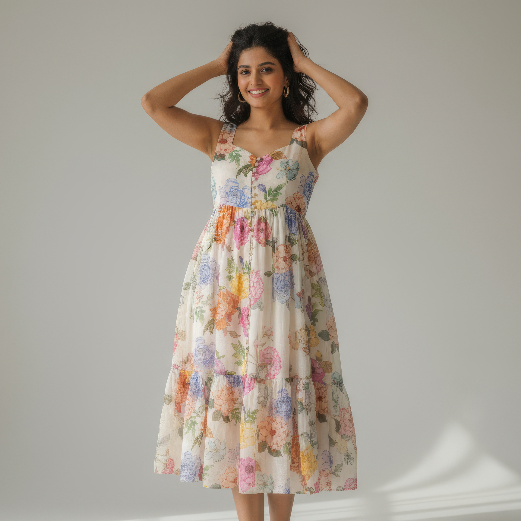 Watercolor sleeveless dress – front view by Ozel