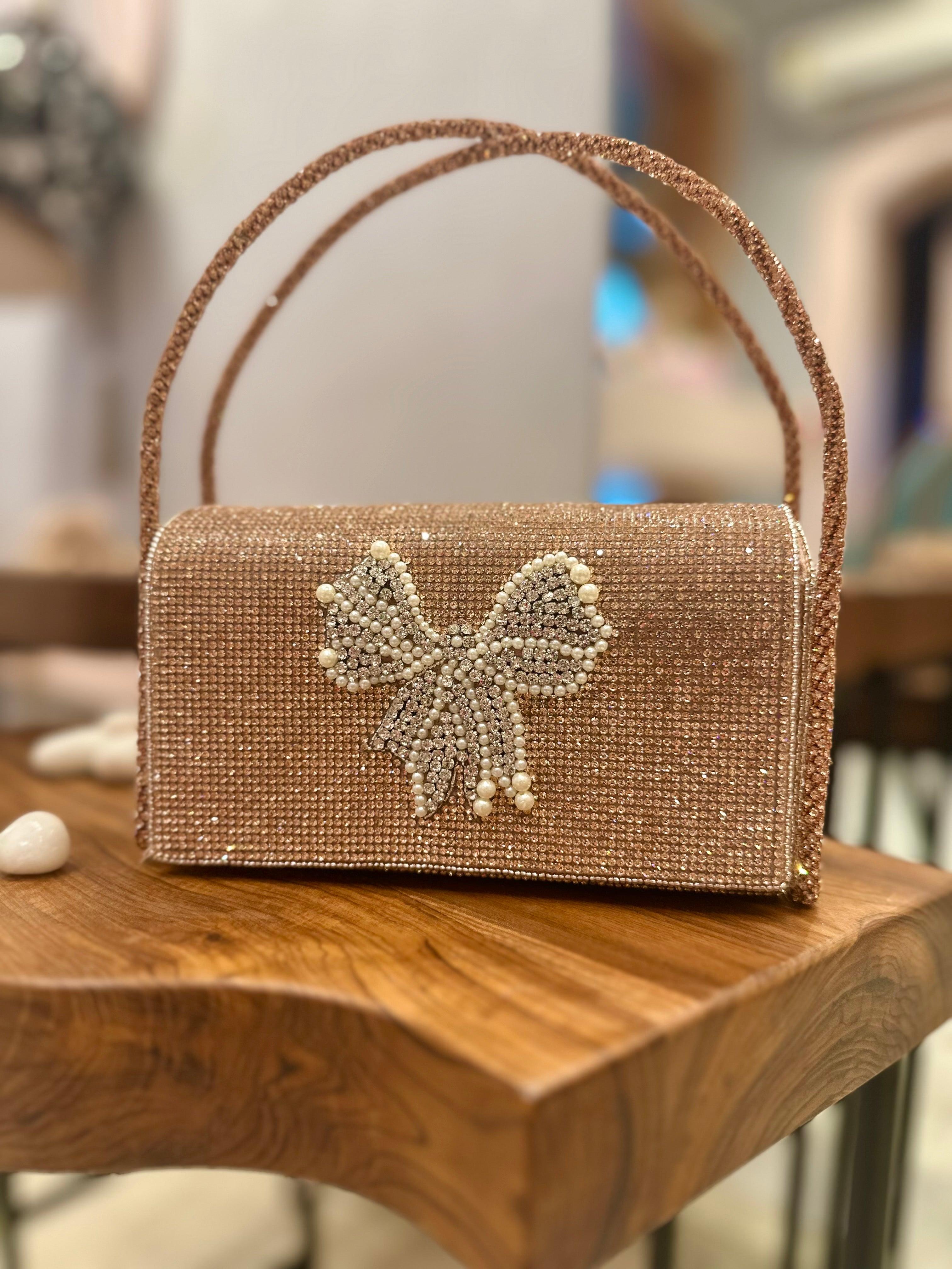 Bow Hotfix Rose Gold Flap bag - Ozel
