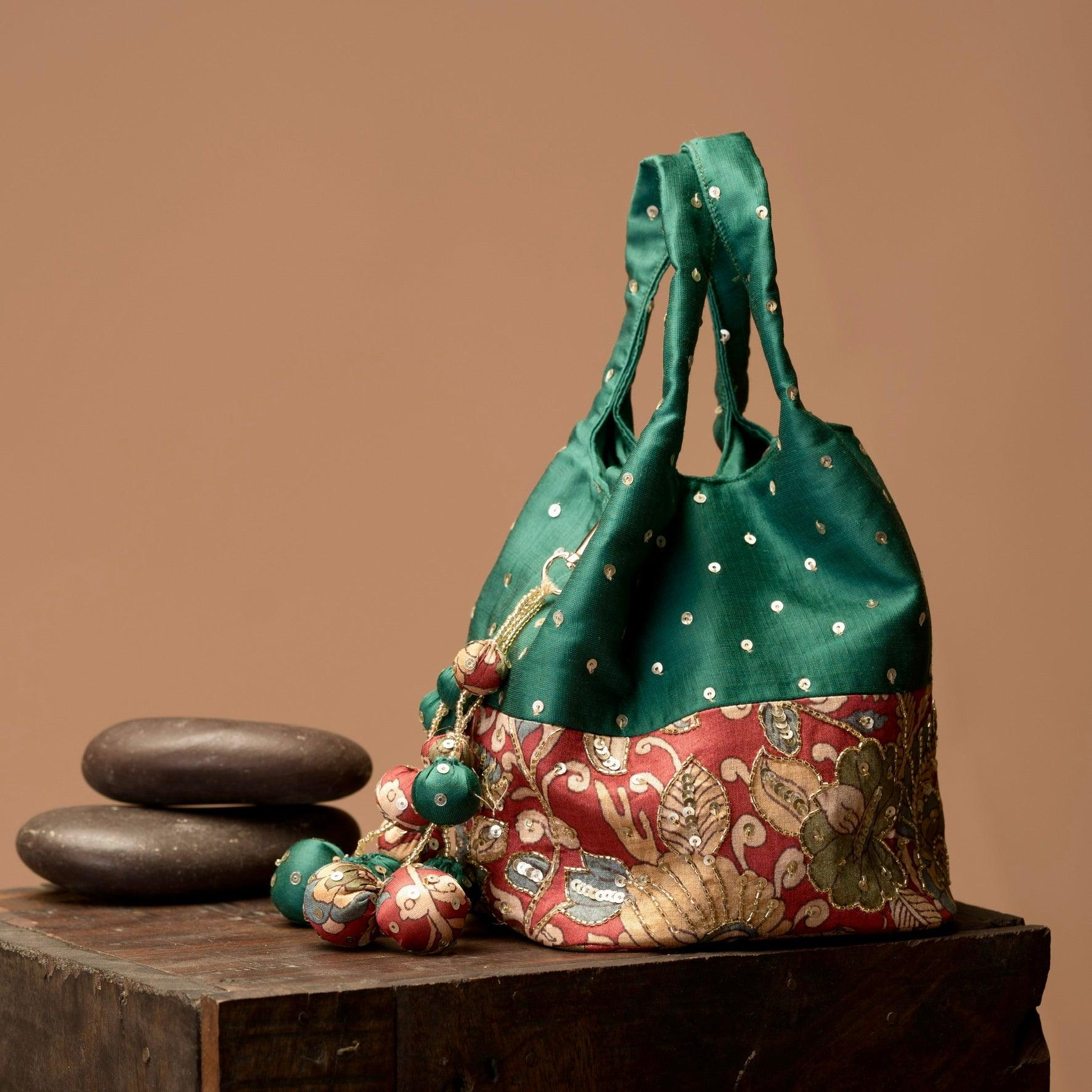 Kalamkari print handbag - Green - Ozel