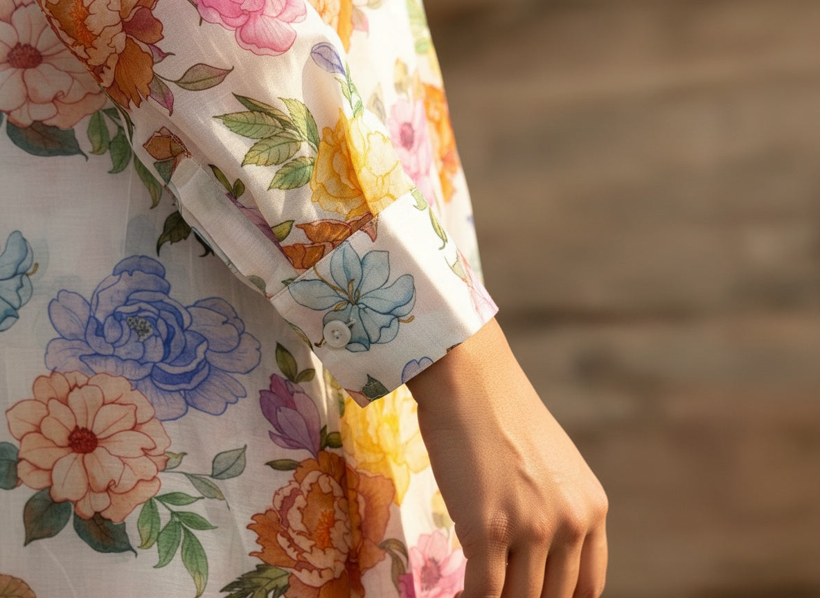 Mandarin Collar Chanderi Dress