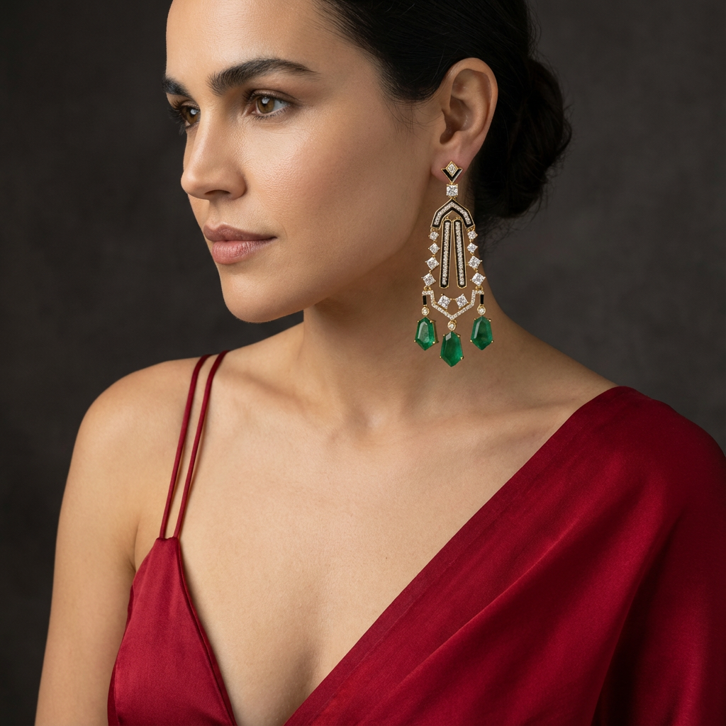 Jharokha Emerald Drop Earrings