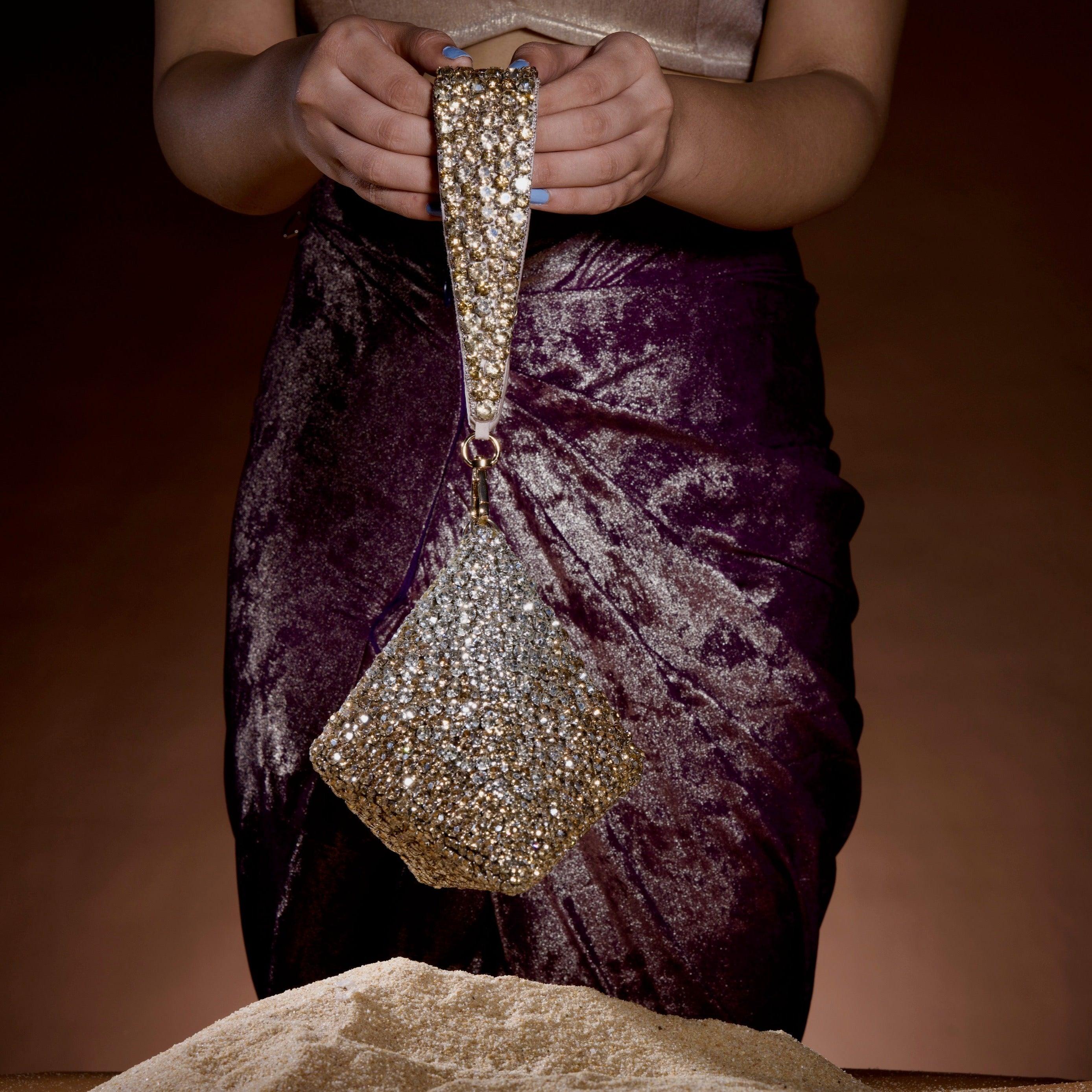 Gold Silver Pyramid Structured Bag - Ozel
