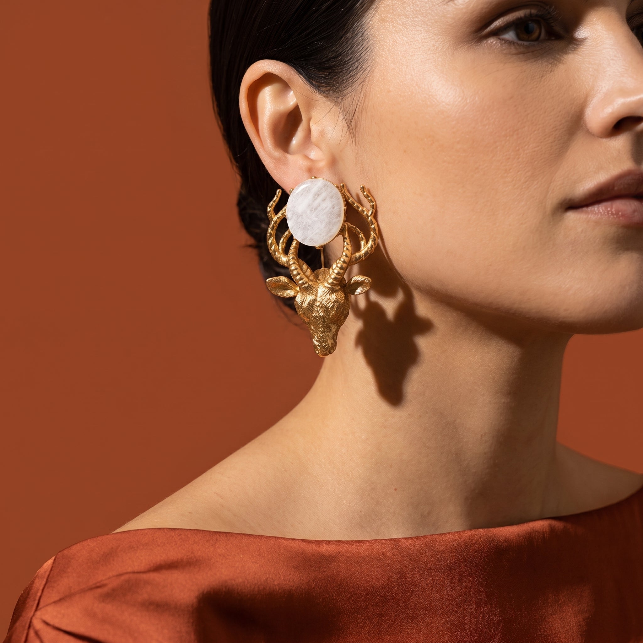 Stag Moonstone Chandelier Earrings