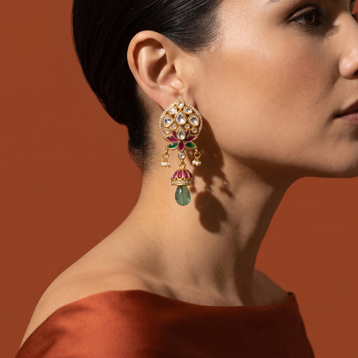 Teardrop Chandelier Earrings with Layered Stone Detail