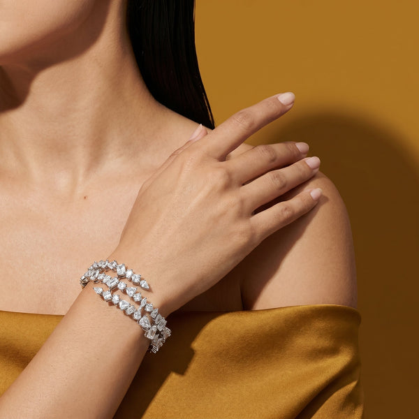 Cubic Zirconia Three-Row Tennis Bracelet