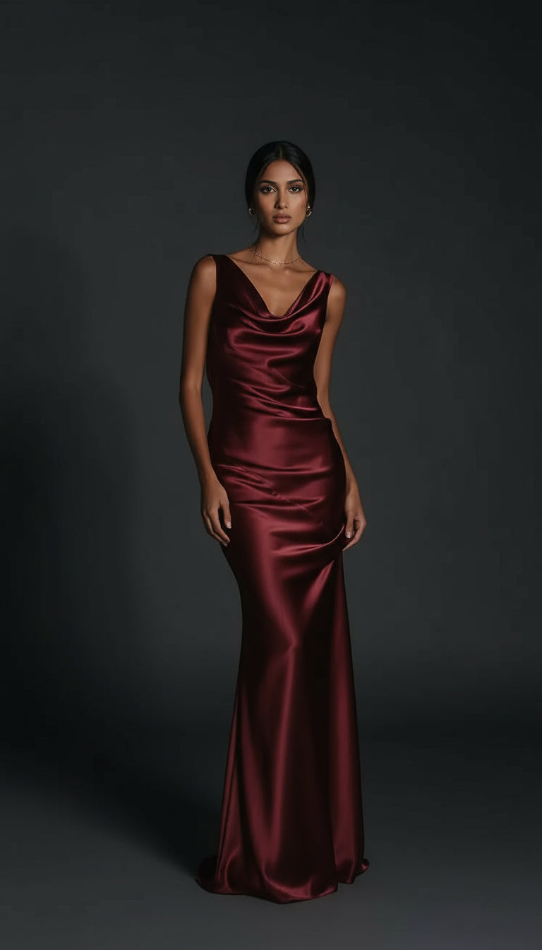 Long cowl dress – back view by Ozel