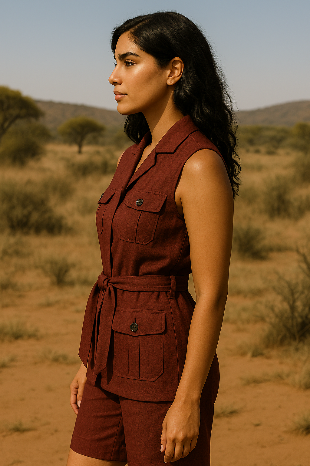 Safari maroon vest and bermuda set