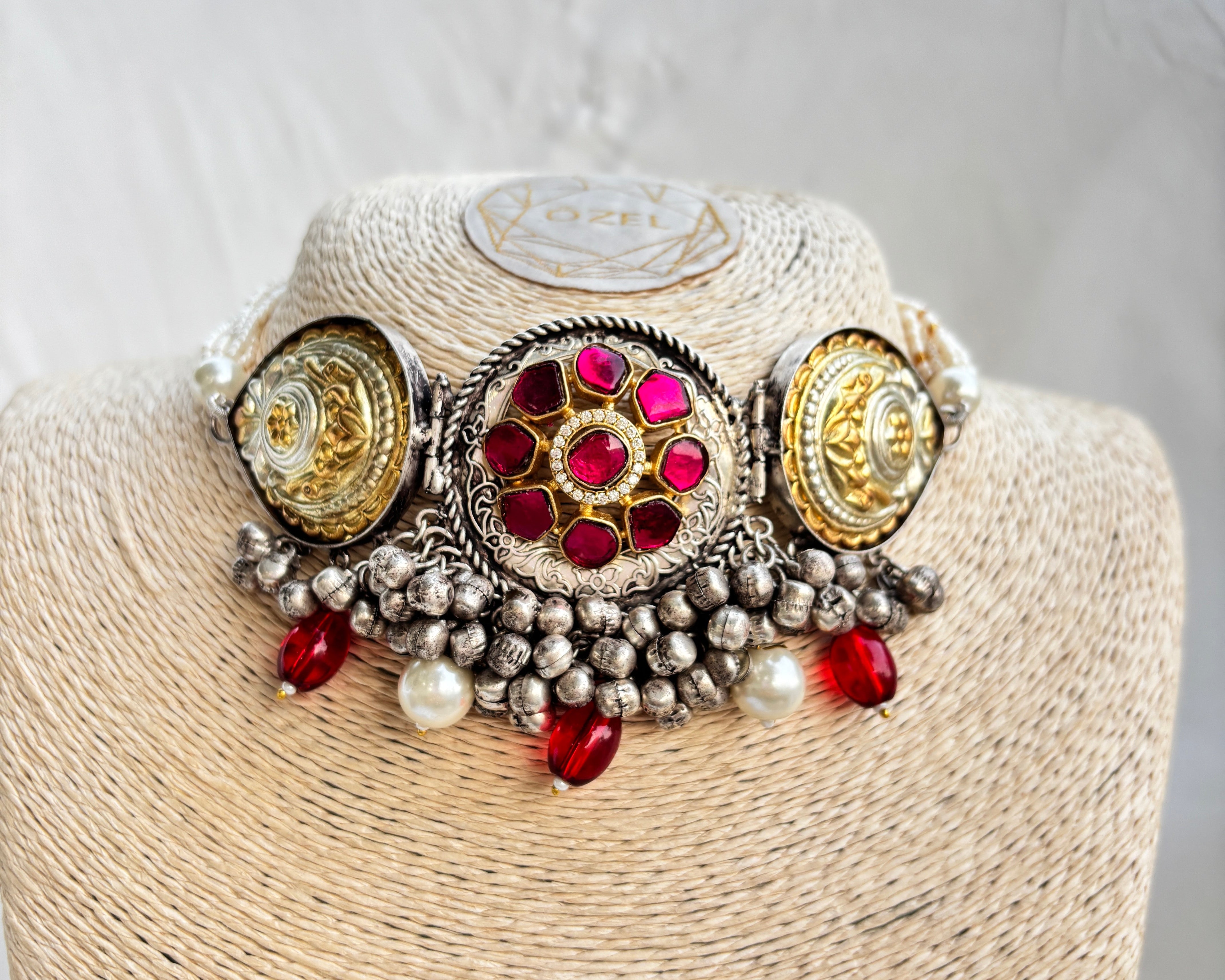 Boho Ghungroos Ruby Toned Choker mixed metal