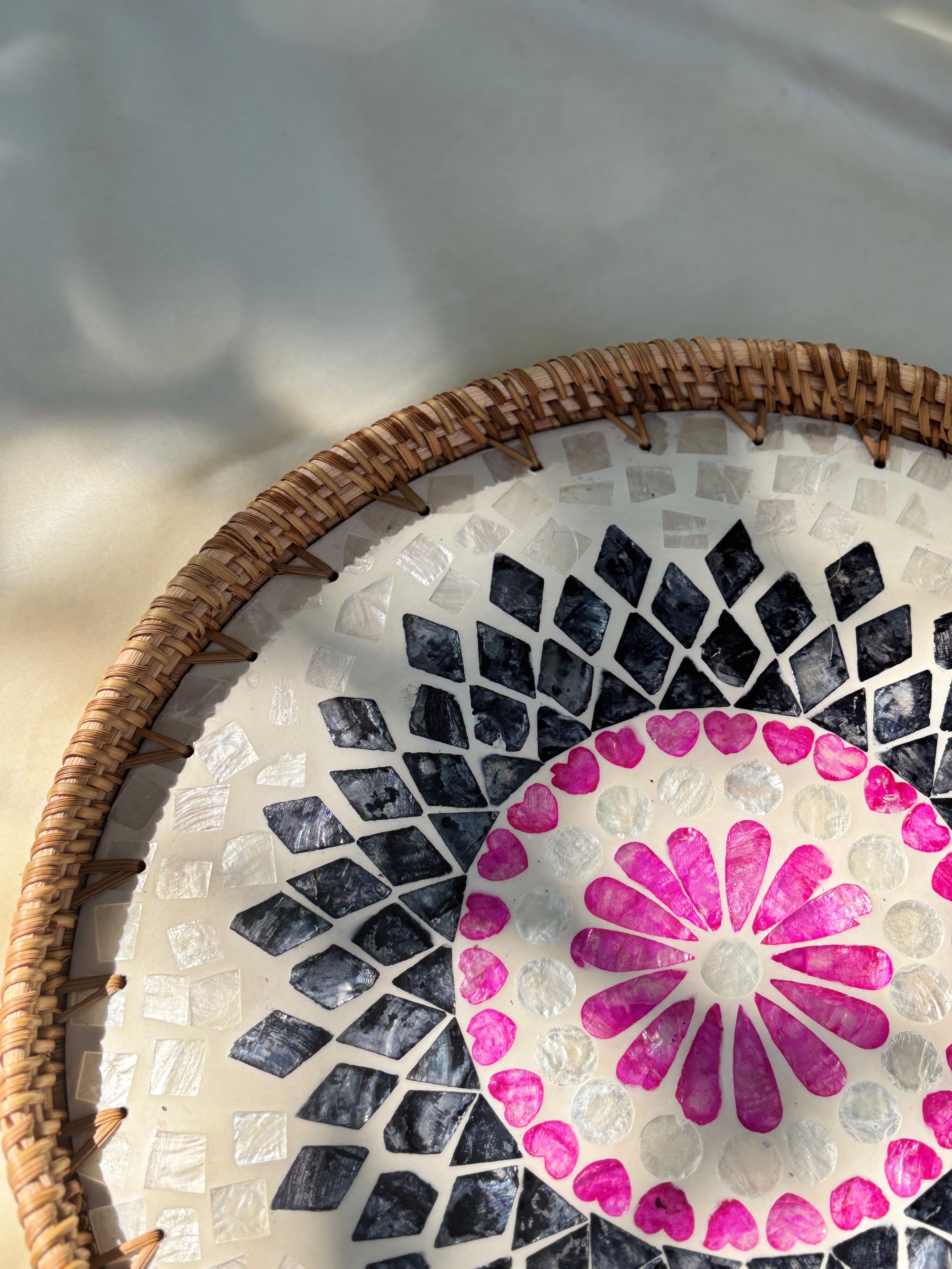 Mackenzie Artisanal Mother of Pearl Inlay Rattan Tray