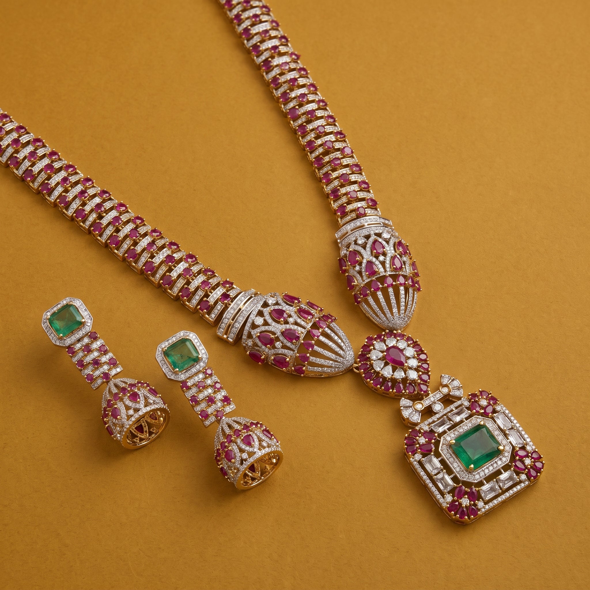 Long Haar Ruby and Emerald Set