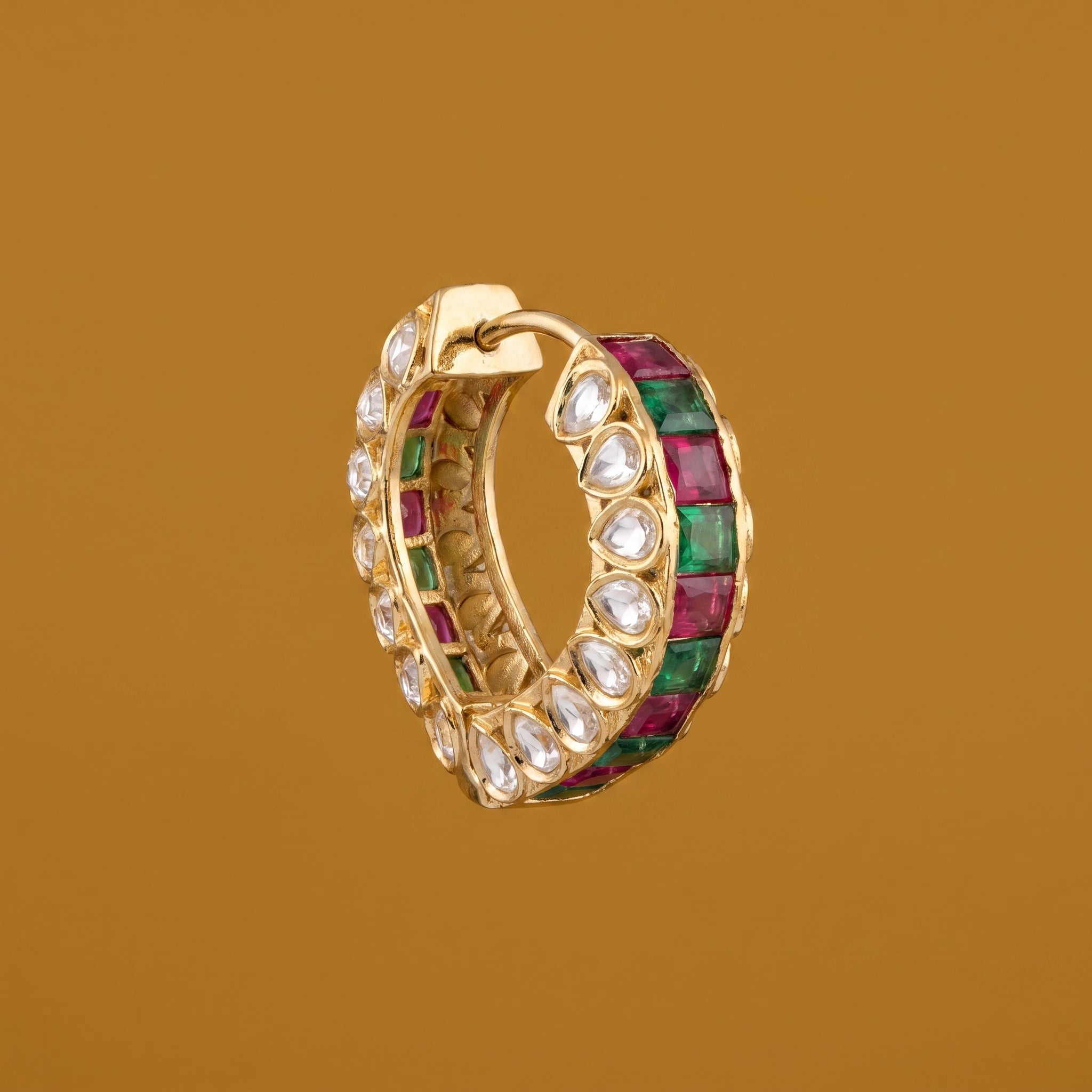 Emerald & Ruby Hoop Earrings with Clear Stones