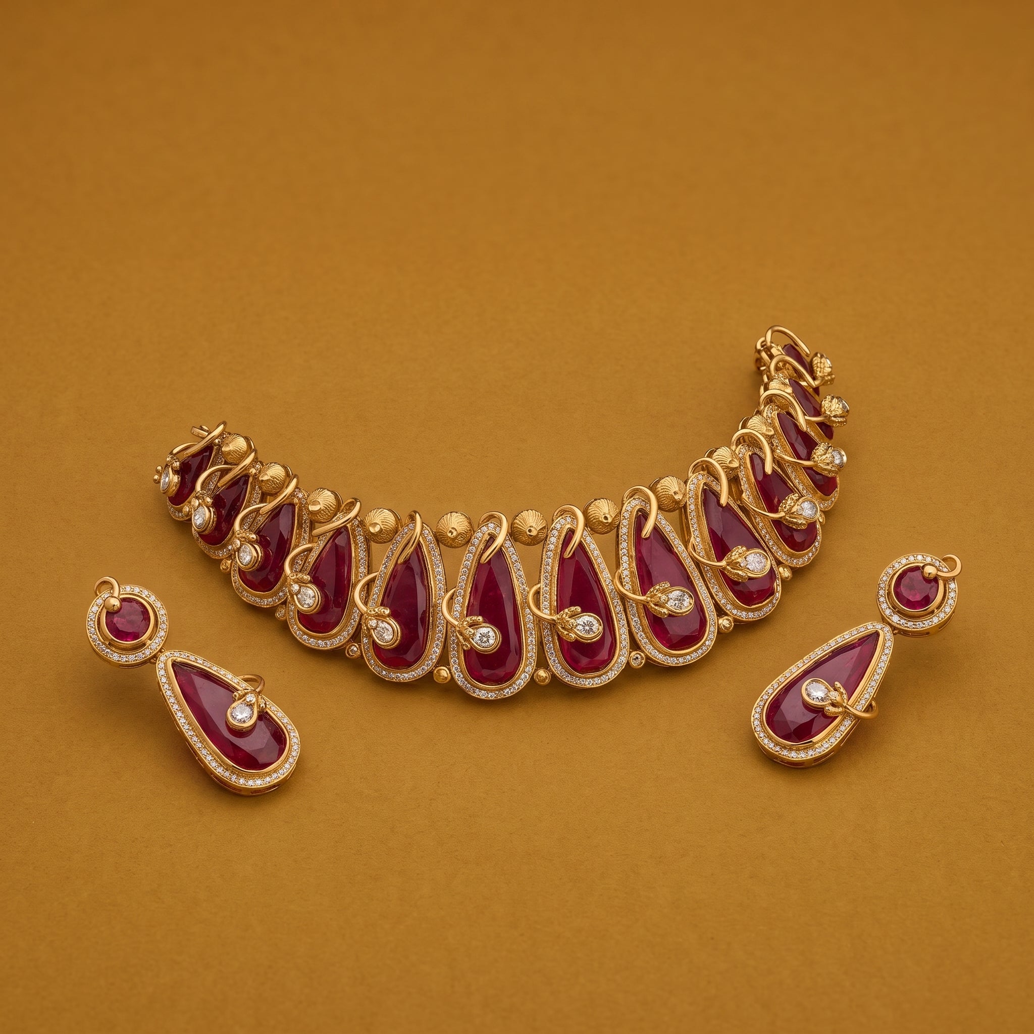 Ruby Teardrop Necklace & Earring Set