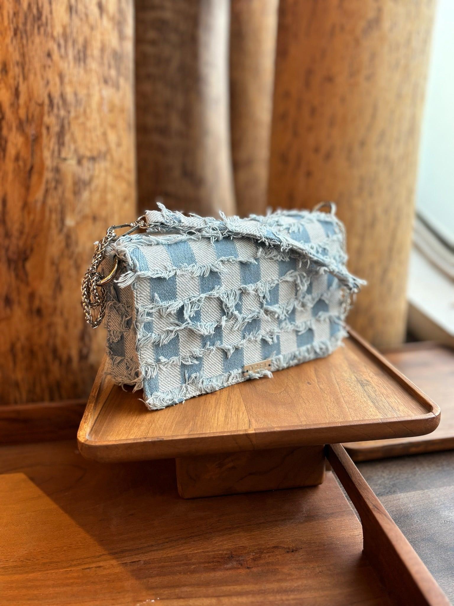 Frayed Denim Flap Bag - Ozel