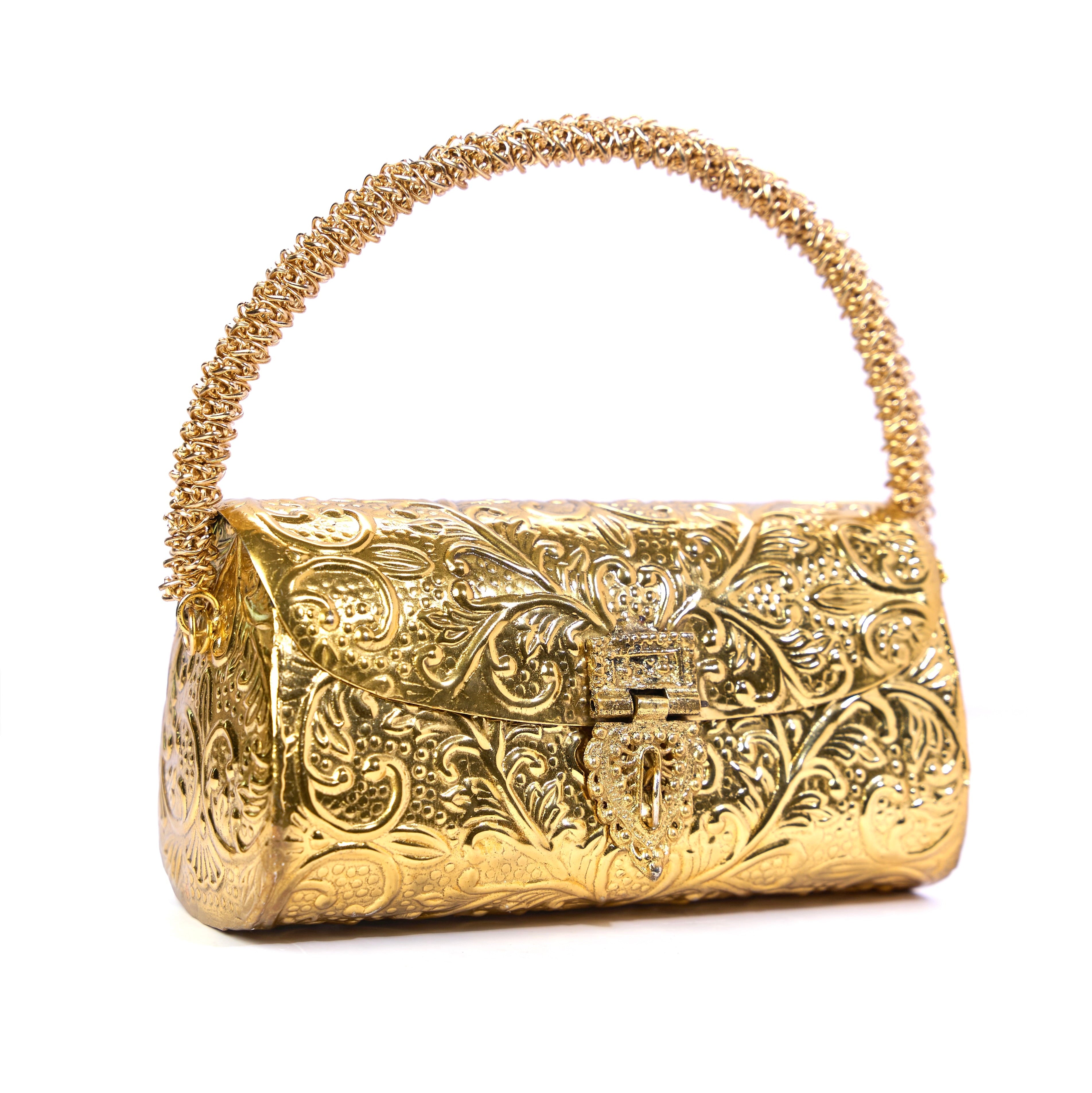 Carved Heritage Golden Clutch Bag