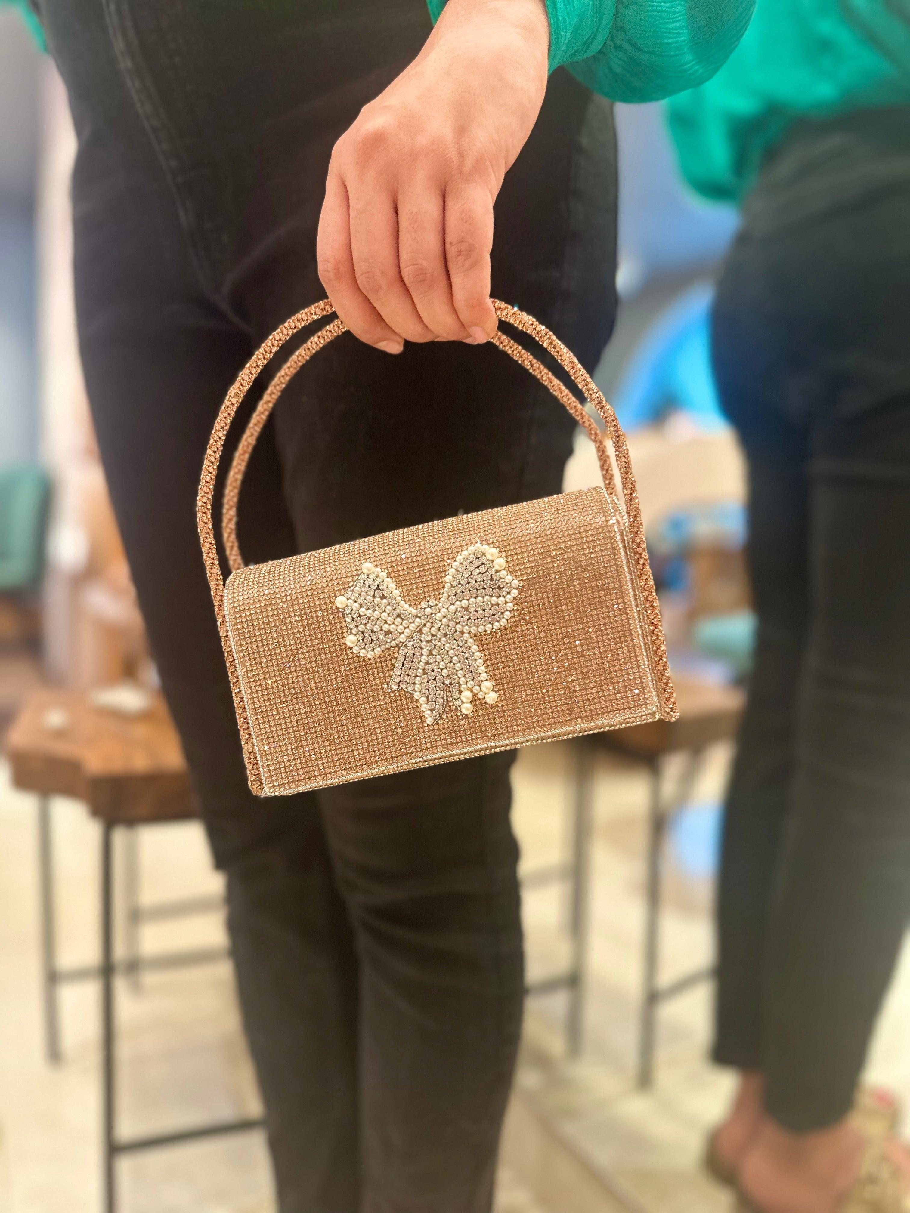 Bow Hotfix Rose Gold Flap bag - Ozel