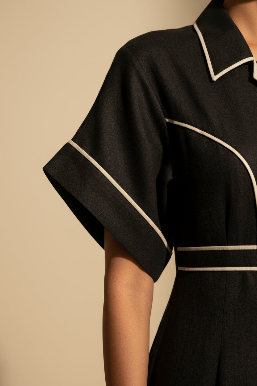 Contrast Piping Midi Dress