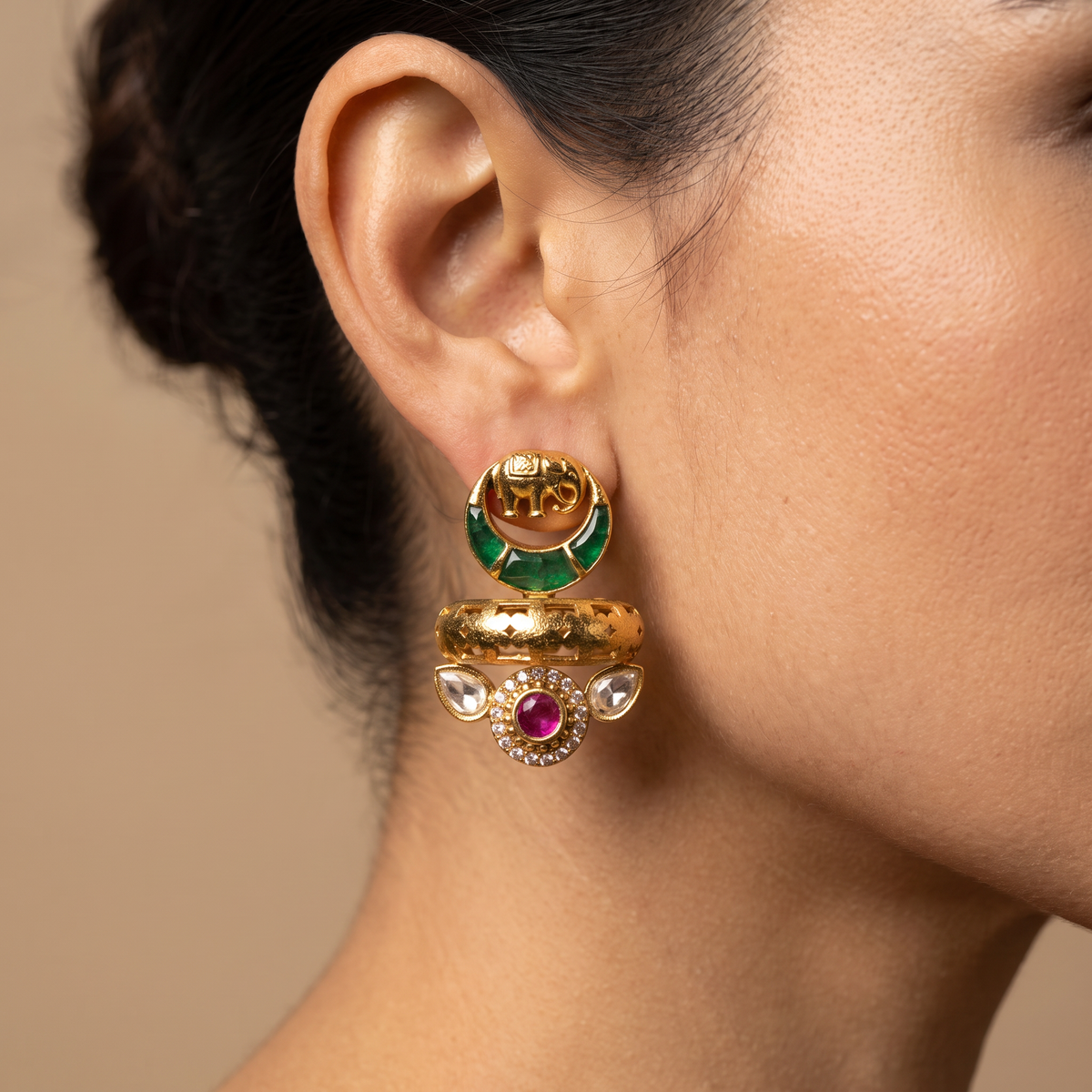 Elephant Motif Statement Earrings