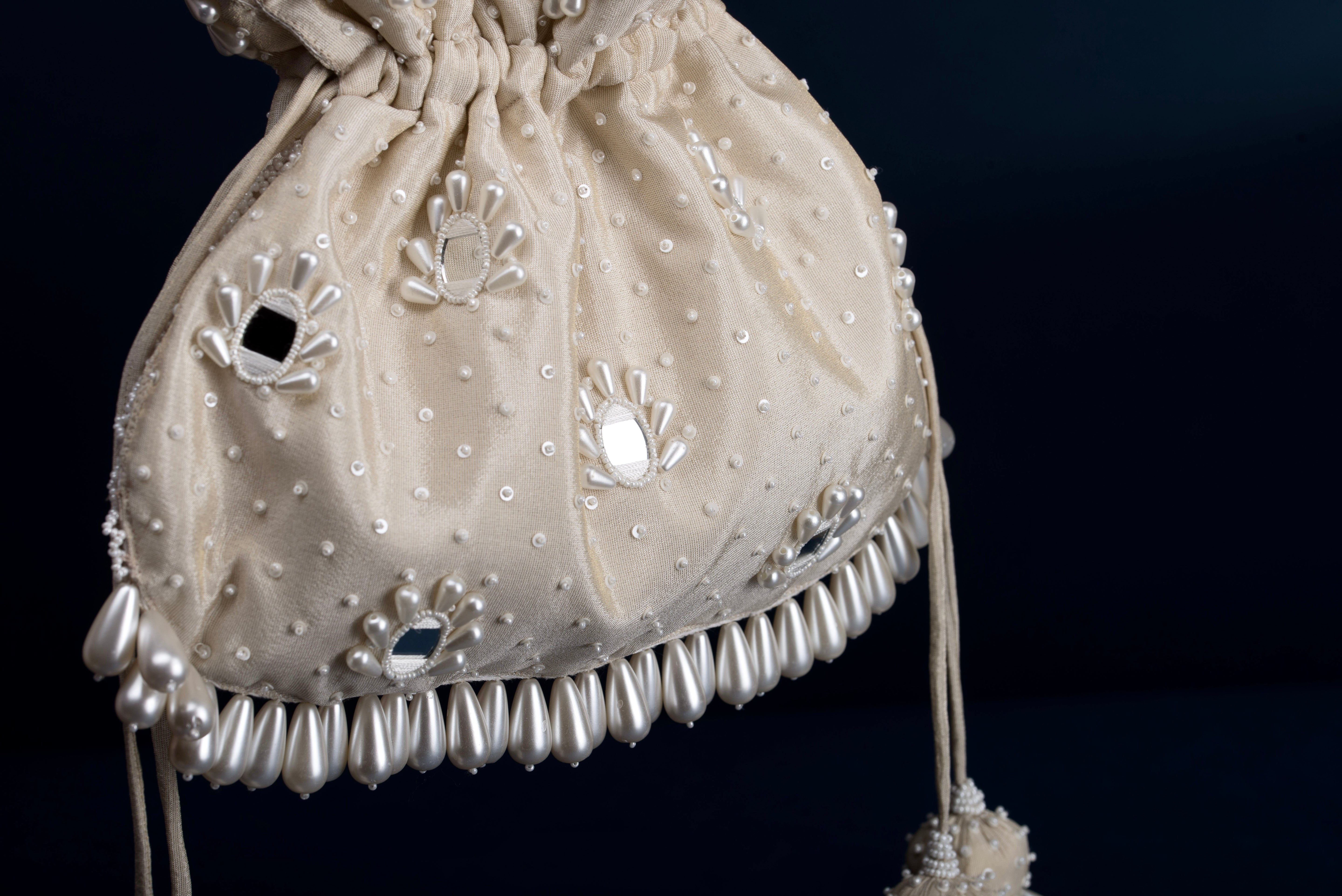 Lippan Pearls Ivory Potli Bag