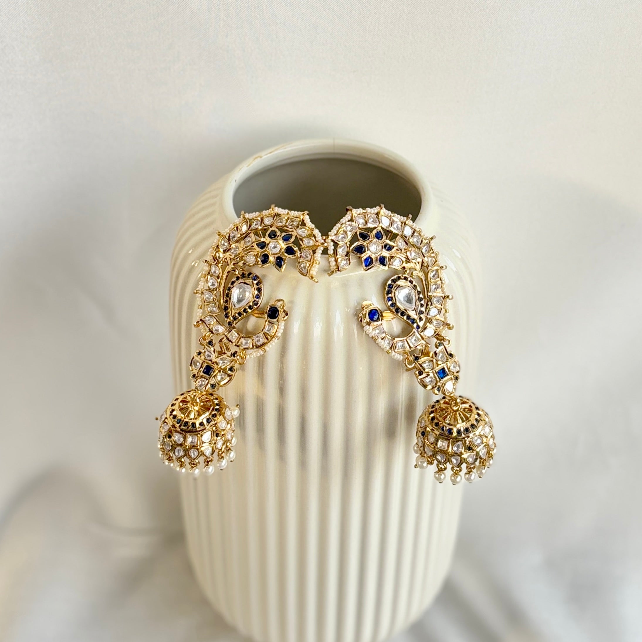 Royal Ear Cuff Kundan Jhumka – Sapphire Edition