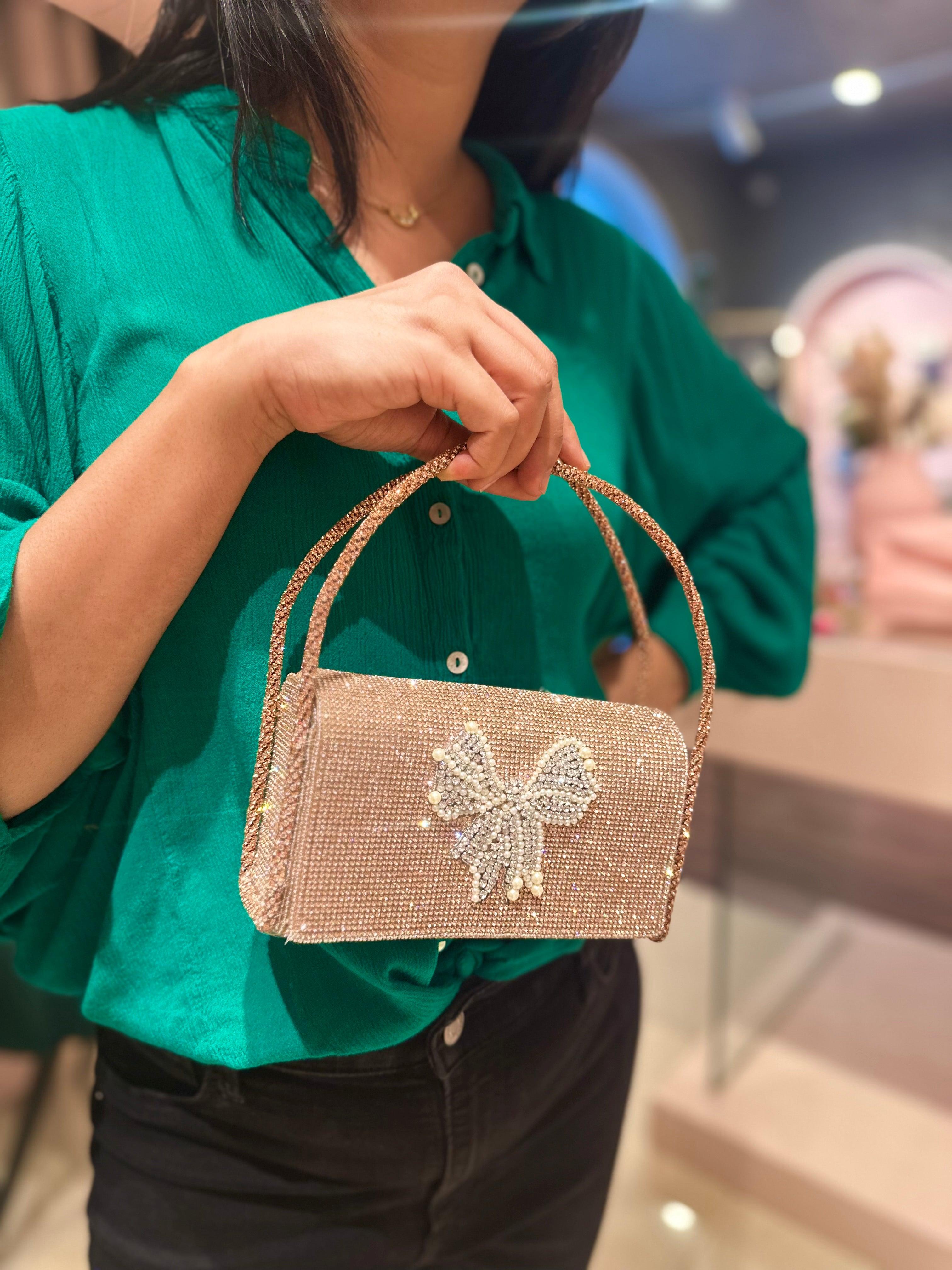 Bow Hotfix Rose Gold Flap bag - Ozel