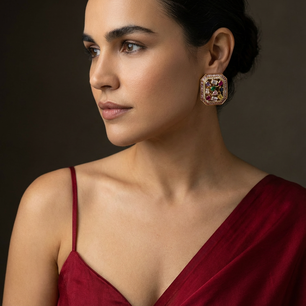 Mosaic Frame Stud Earrings