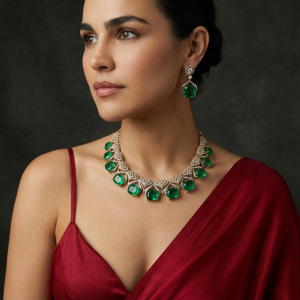 Emerald Grid Necklace Set