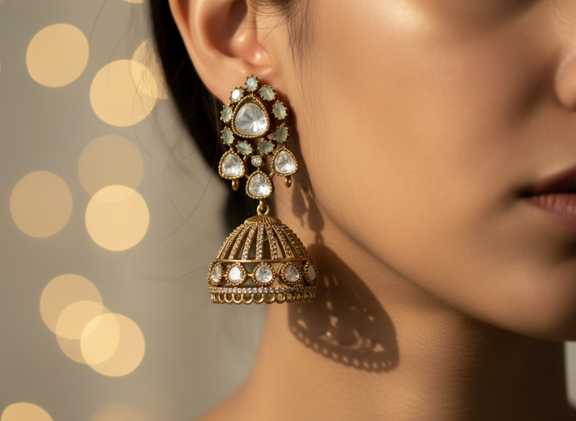 Dome Jhumka Earrings Mint Green