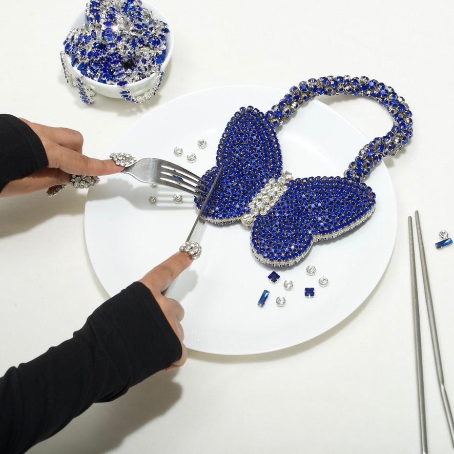 Sapphire Rhinestone Mini Butterfly Bag - Ozel