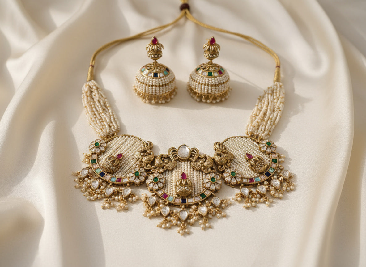 Moti Pearl Kundan Necklace Set