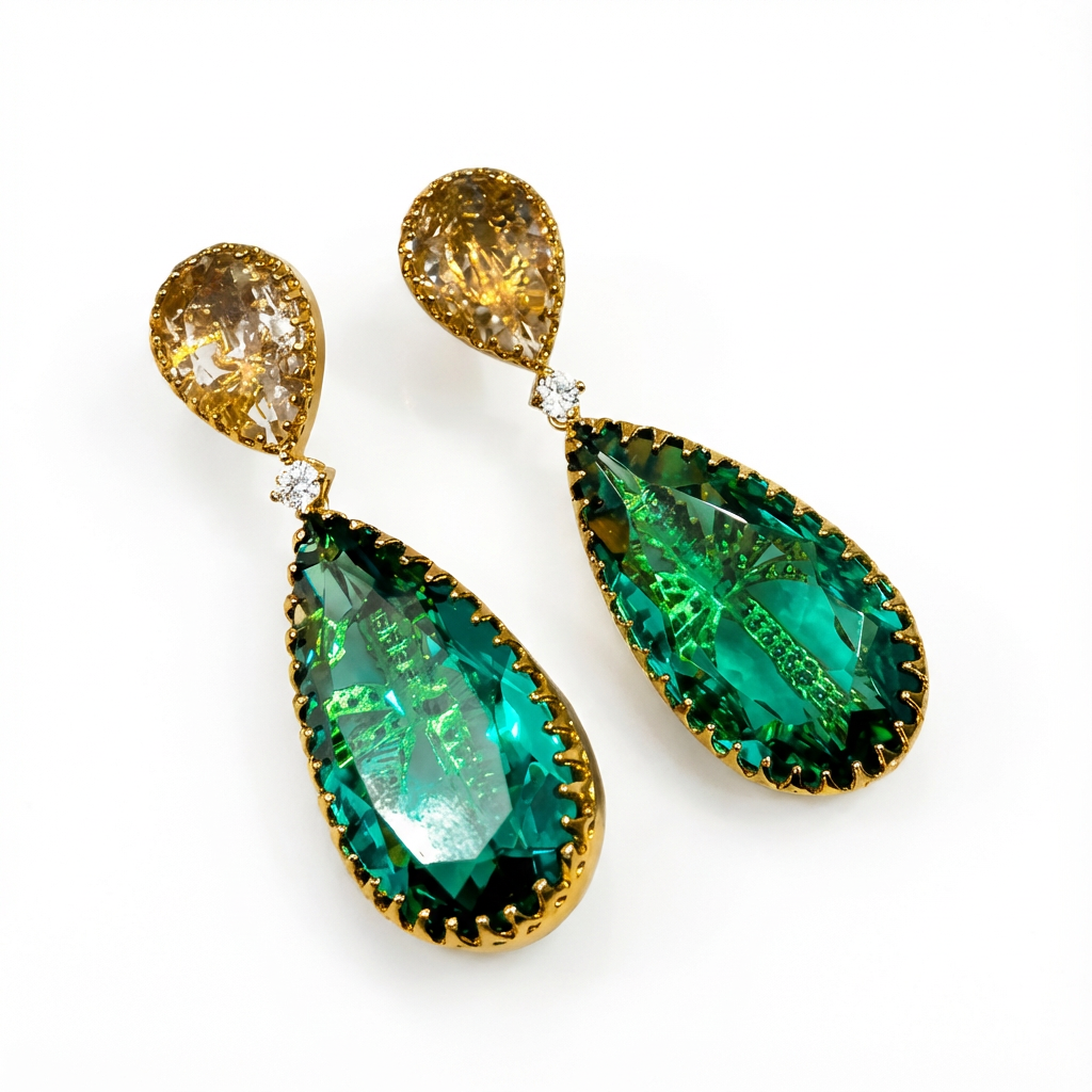 Lumiere drop earrings – gold finish detail by Ozel