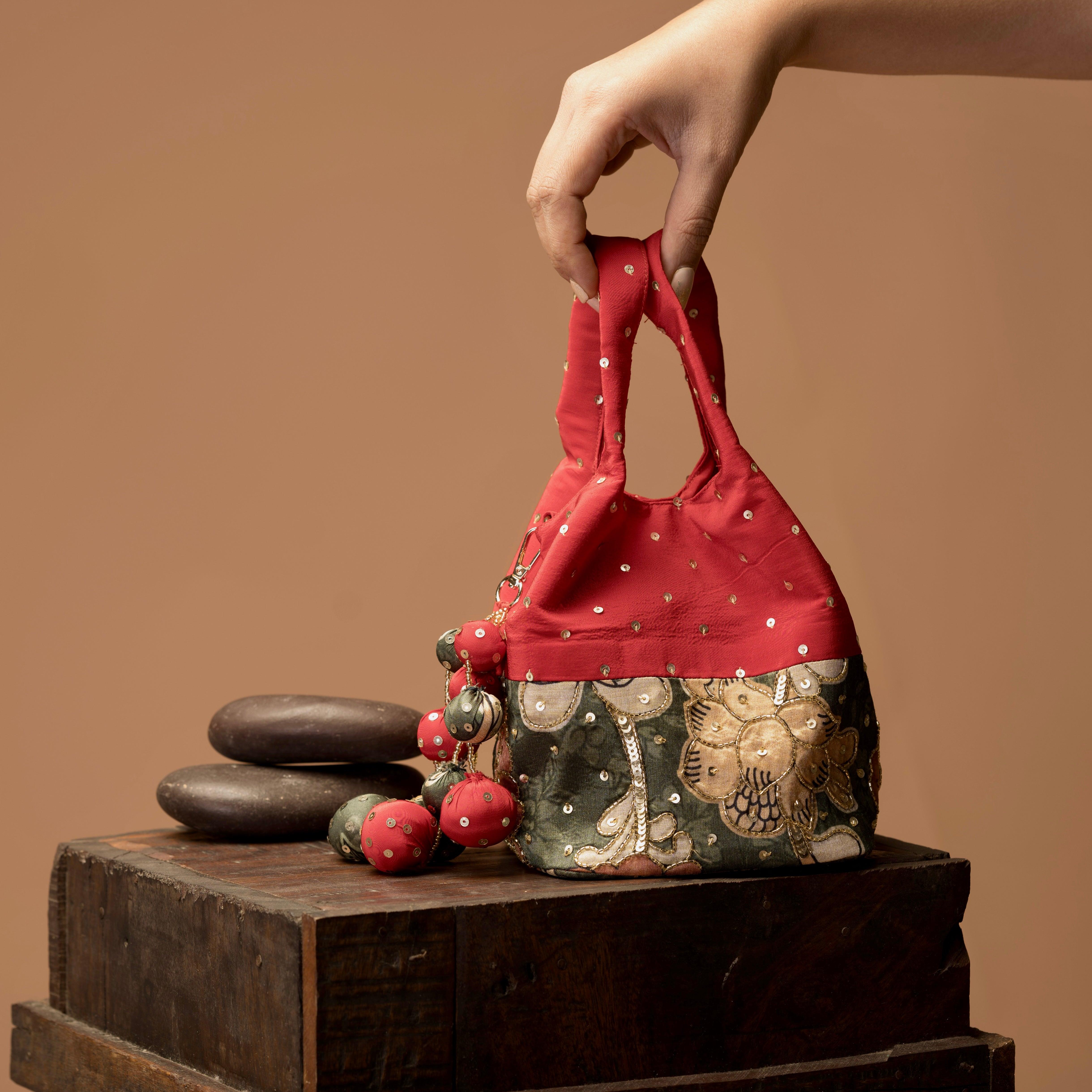Kalamkari print handbag - Red - Ozel