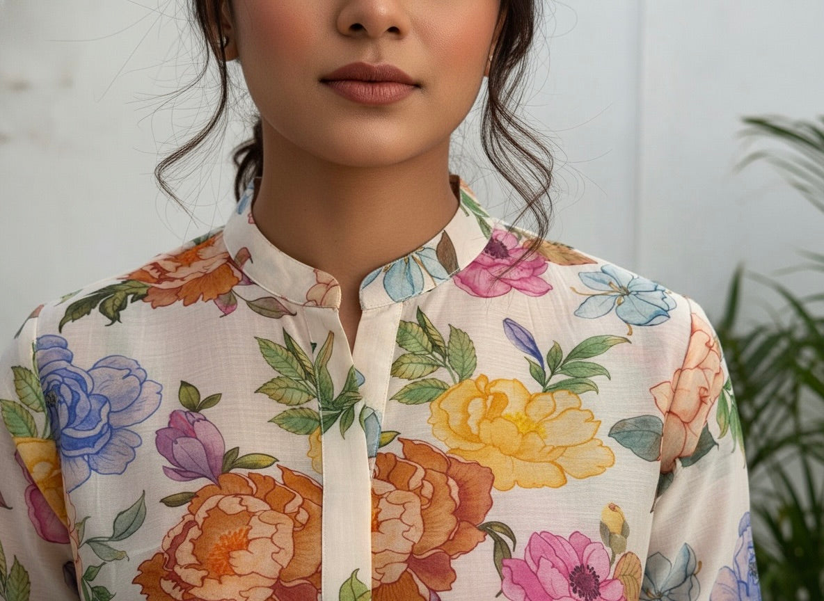 Mandarin Collar Chanderi Dress