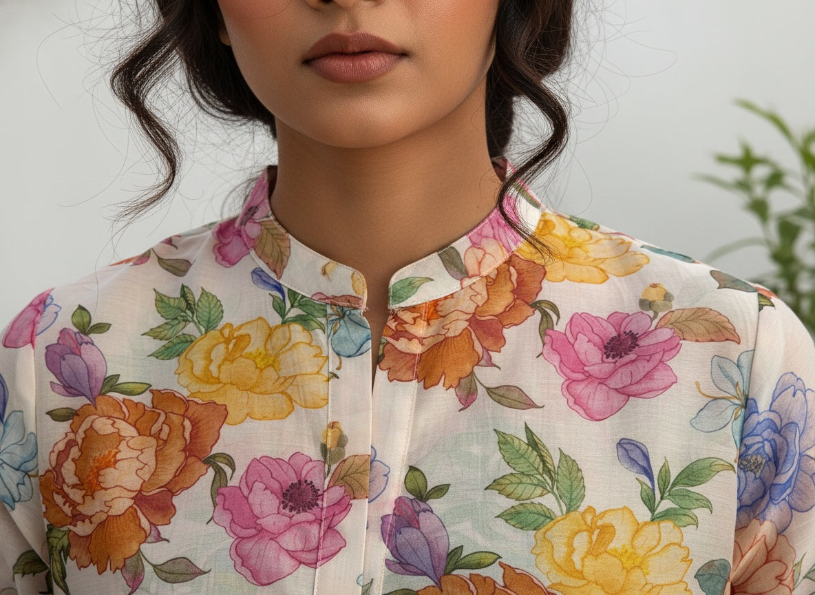 Mandarin Collar Chanderi Dress