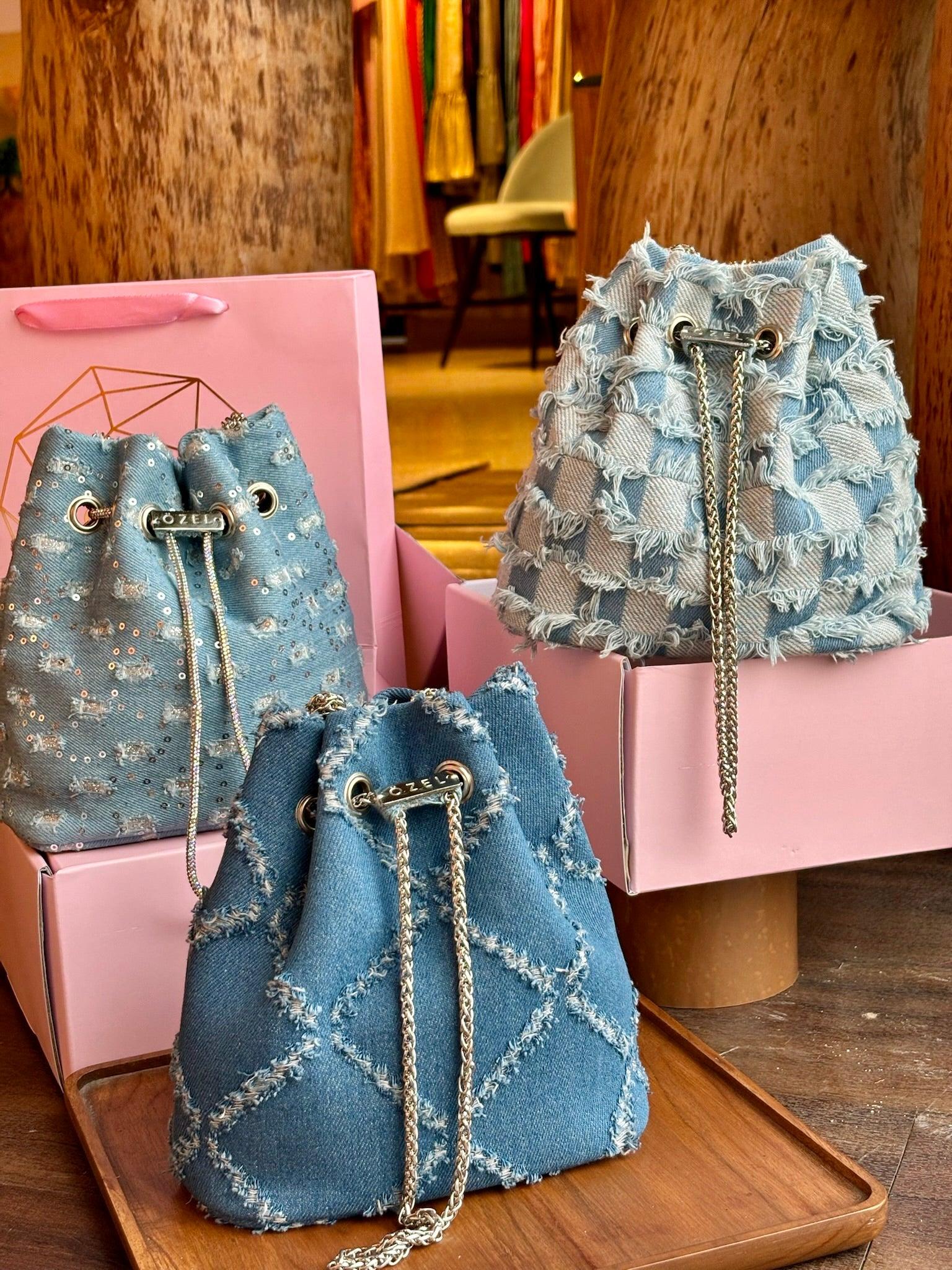 Frayed Denim Bucket Bag - Ozel