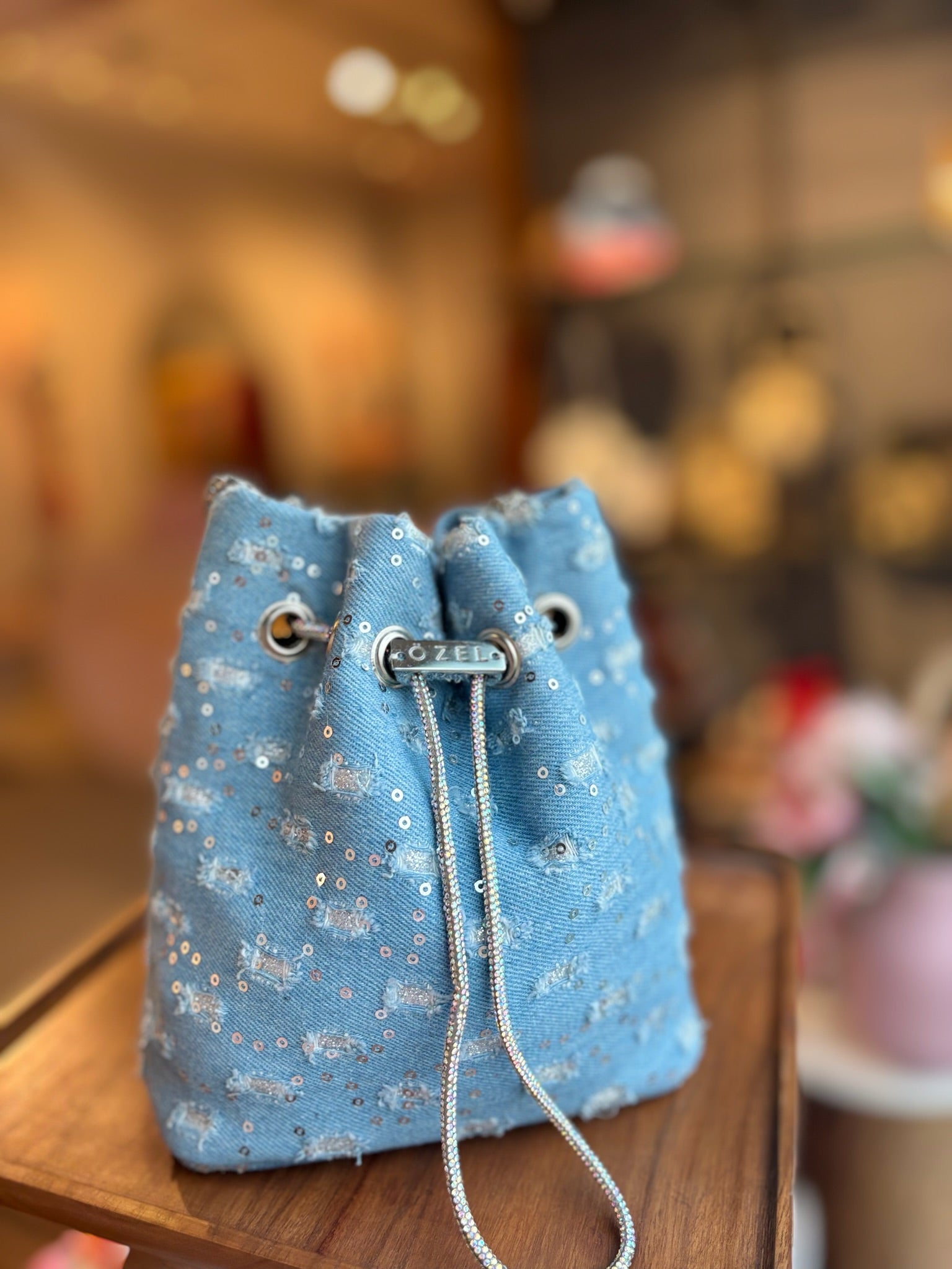 Sequin Denim Bucket Bag