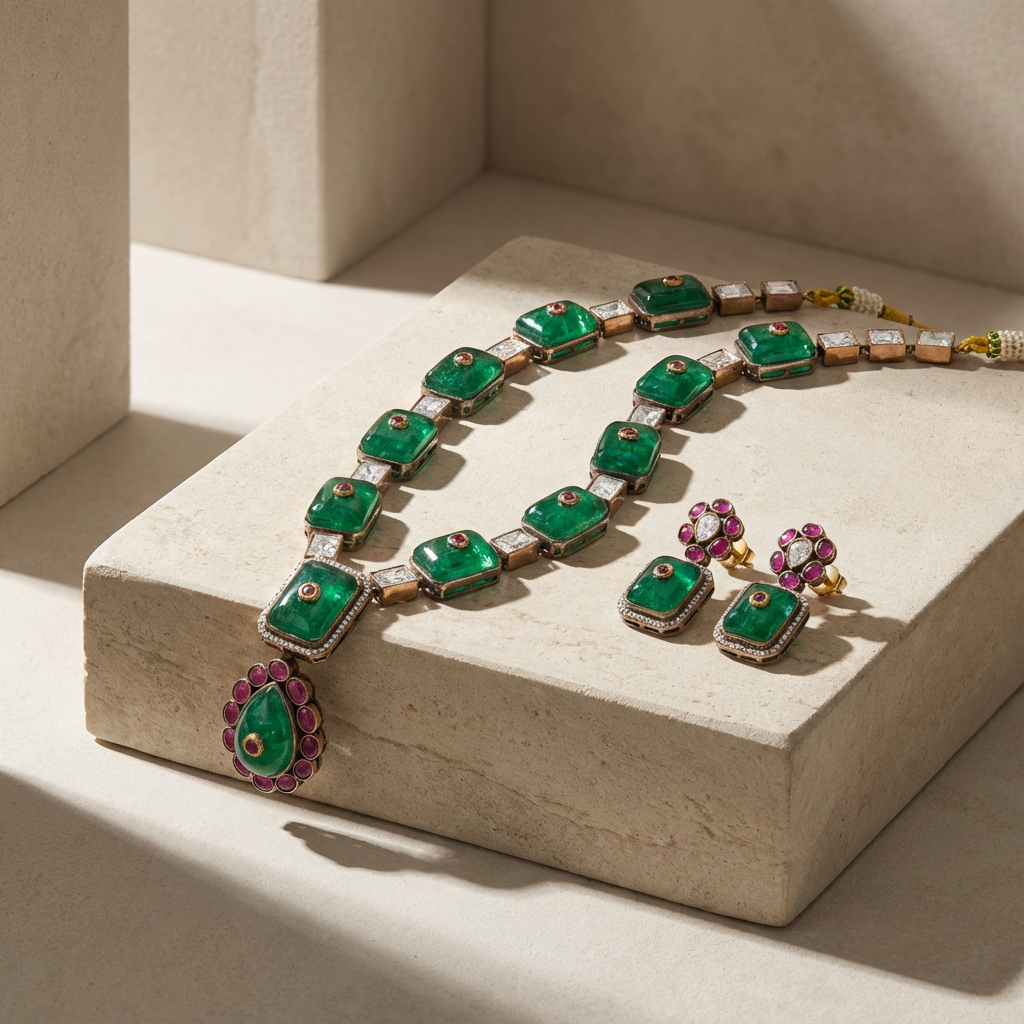Emerald & Ruby High-Jewellery Statement Necklace Set