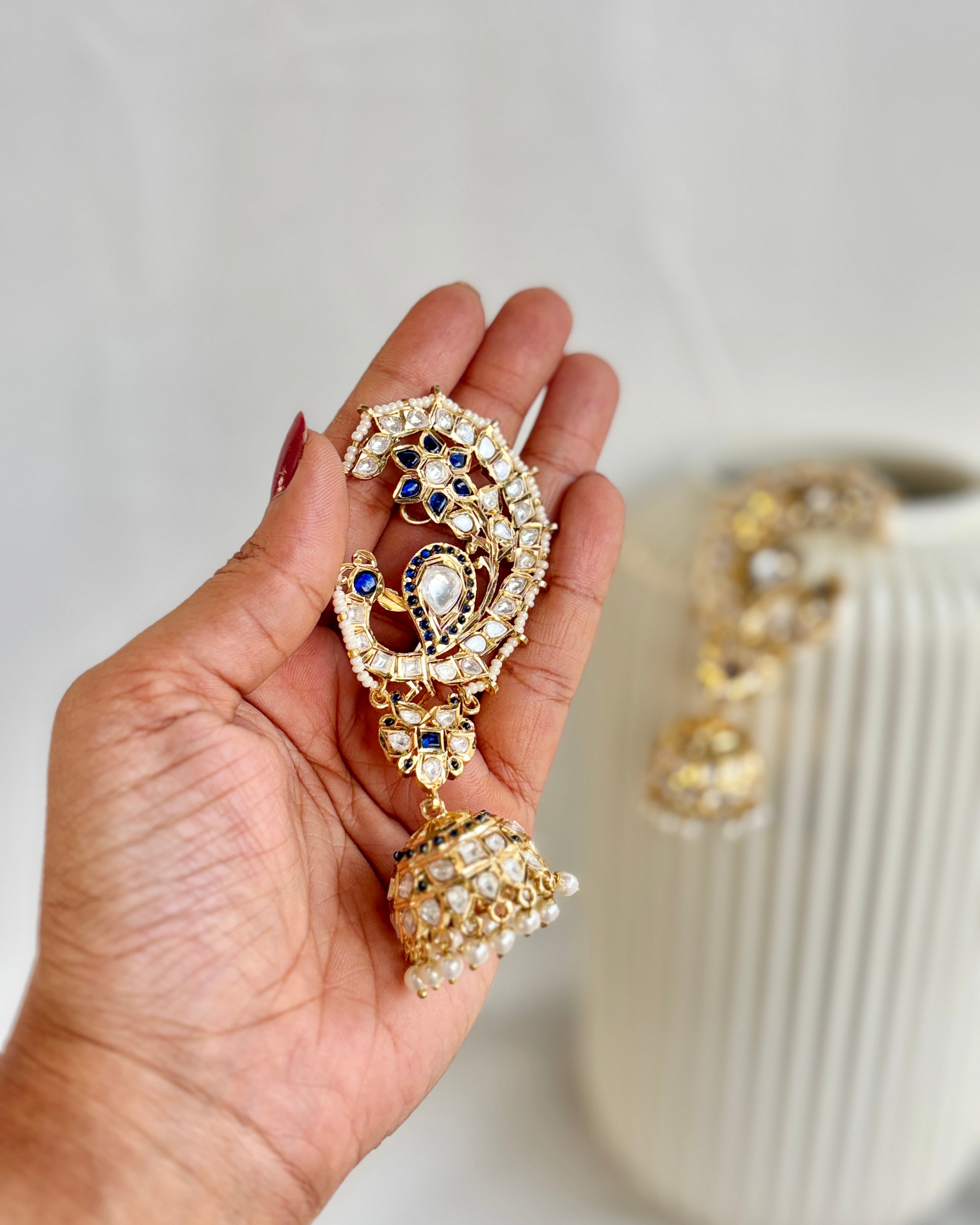 Royal Ear Cuff Kundan Jhumka – Sapphire Edition