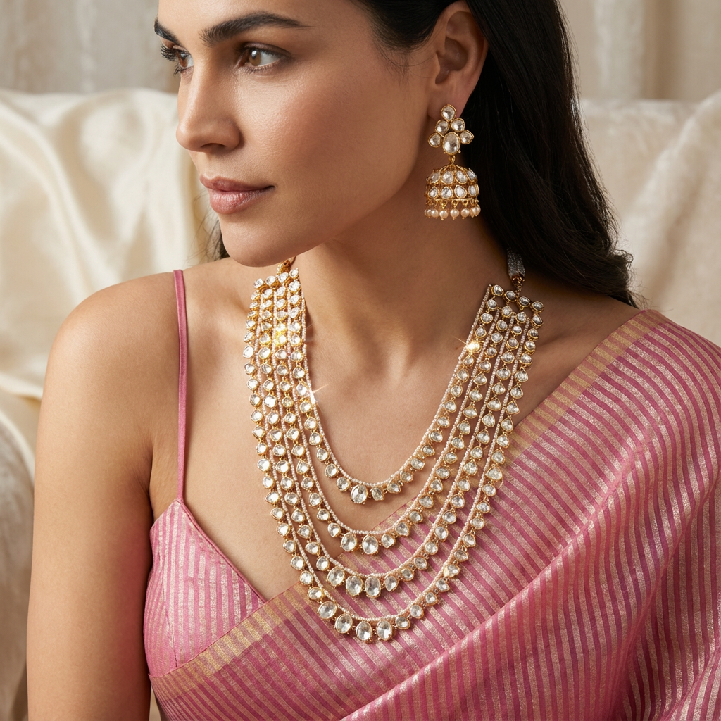 Modern Maharani Kundan Polki Four Layered Haar