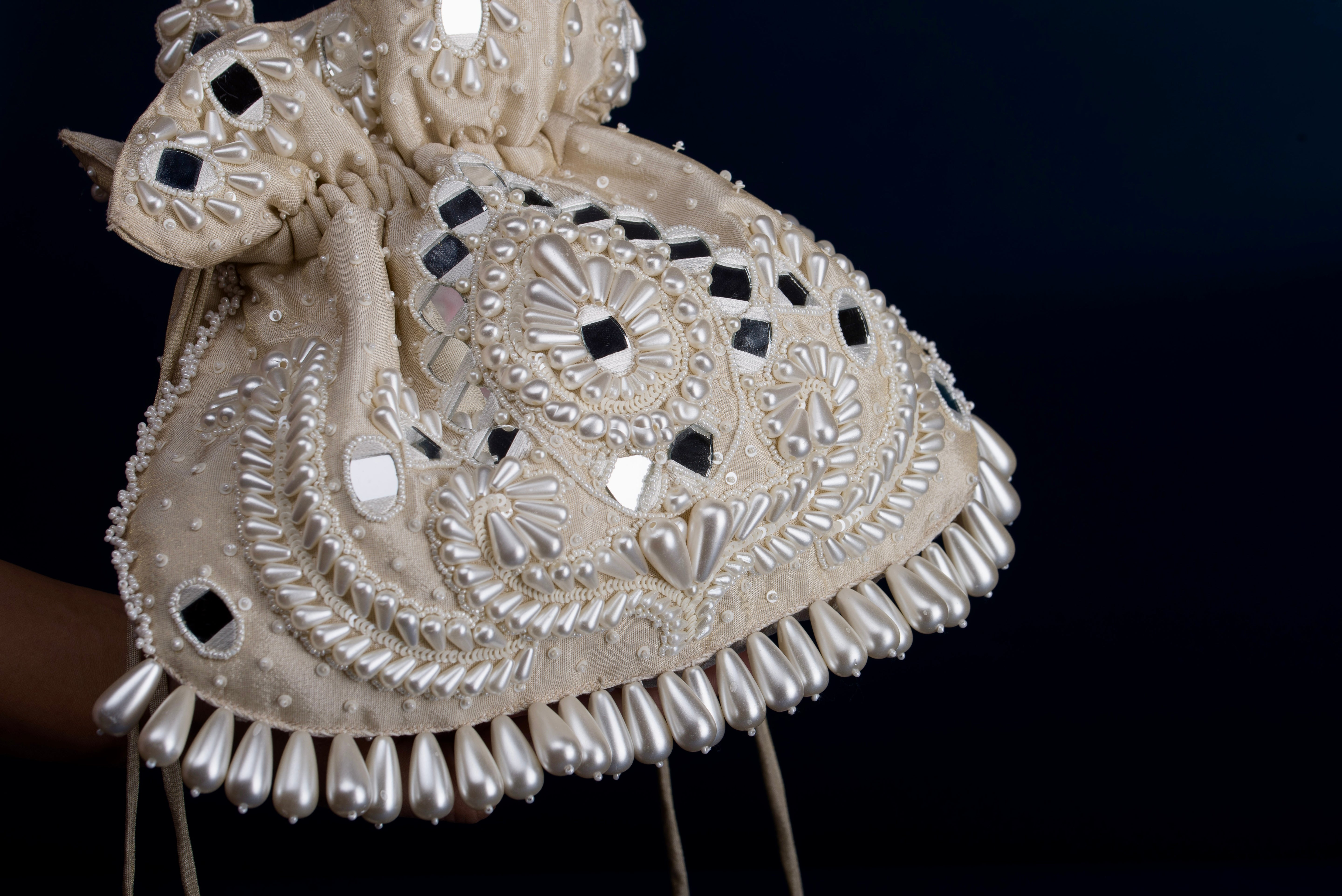 Lippan Pearls Ivory Potli Bag