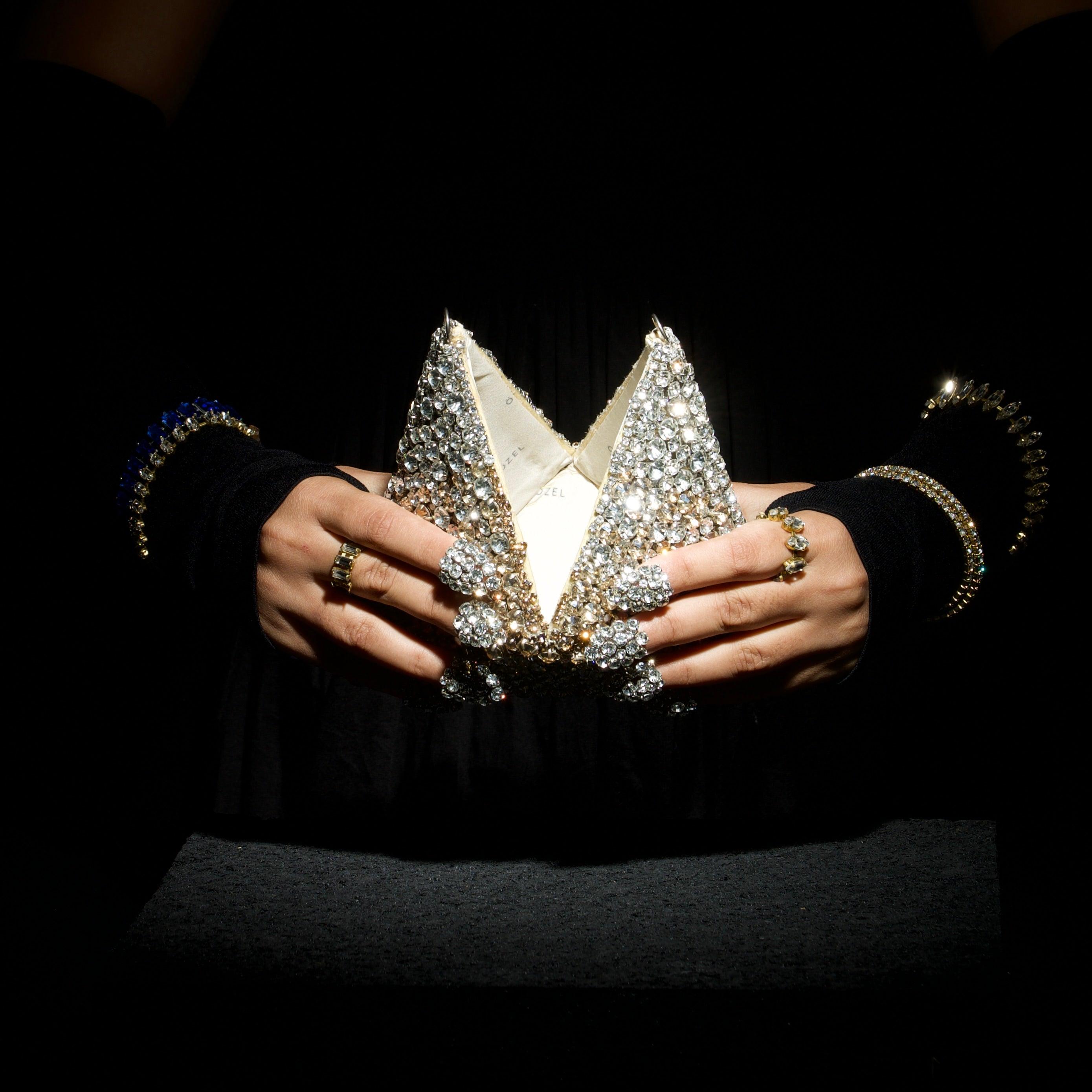 Gold Silver Pyramid Structured Bag - Ozel