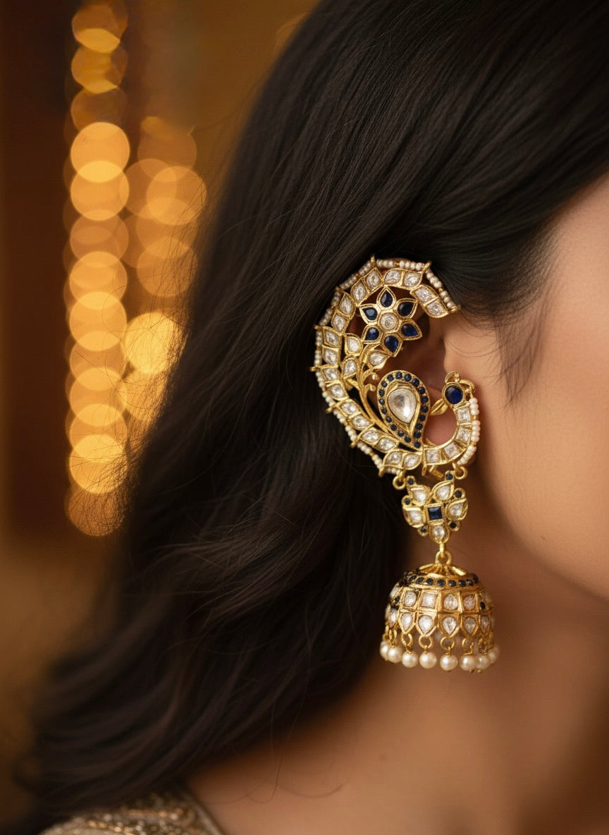 Royal Ear Cuff Kundan Jhumka – Sapphire Edition