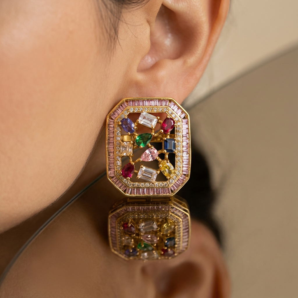 Mosaic Frame Stud Earrings