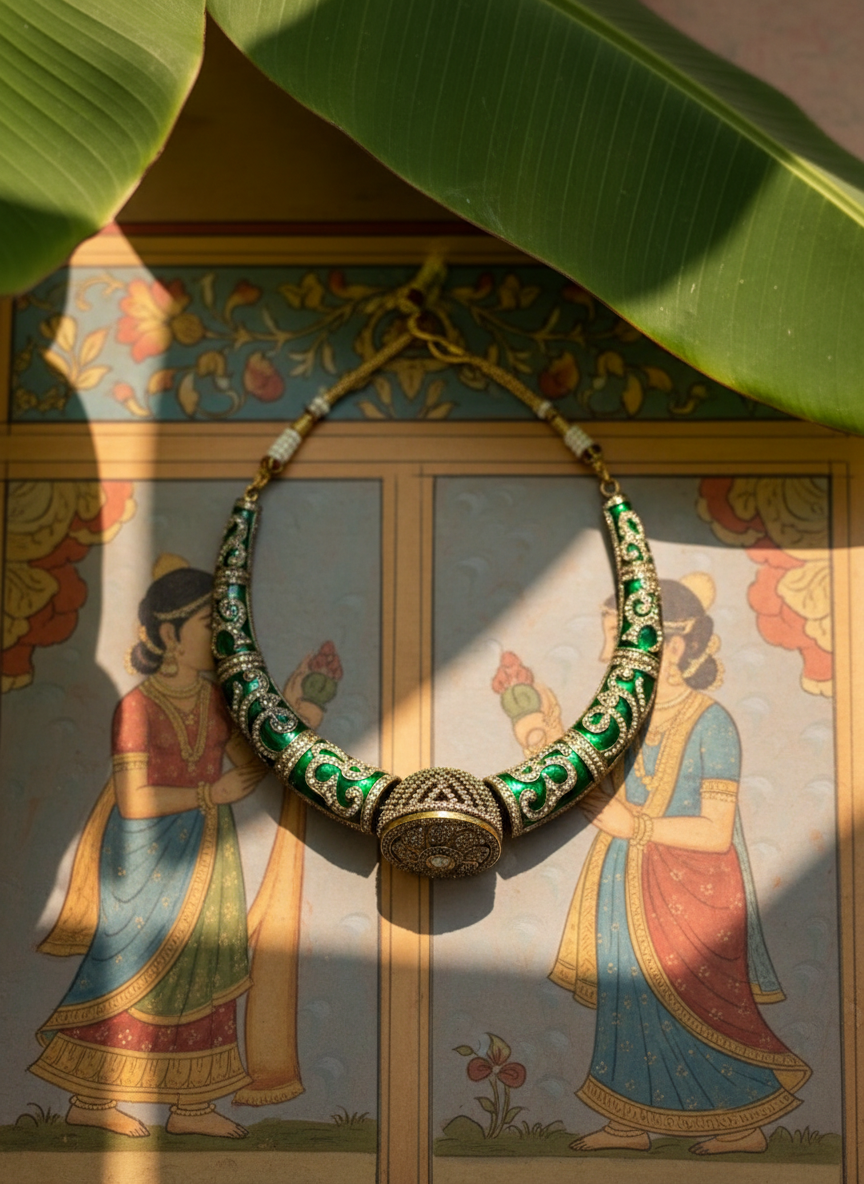 Emerald Enamel Hasli Necklace with earrings