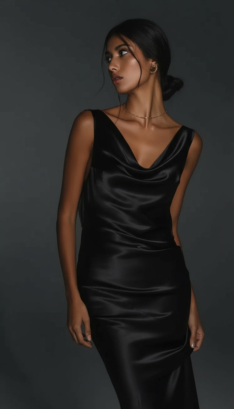 Long cowl dress – styled look by Ozel