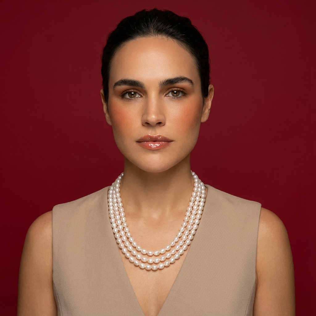 Freshwater Pearl Necklace Three Layers - Ivory