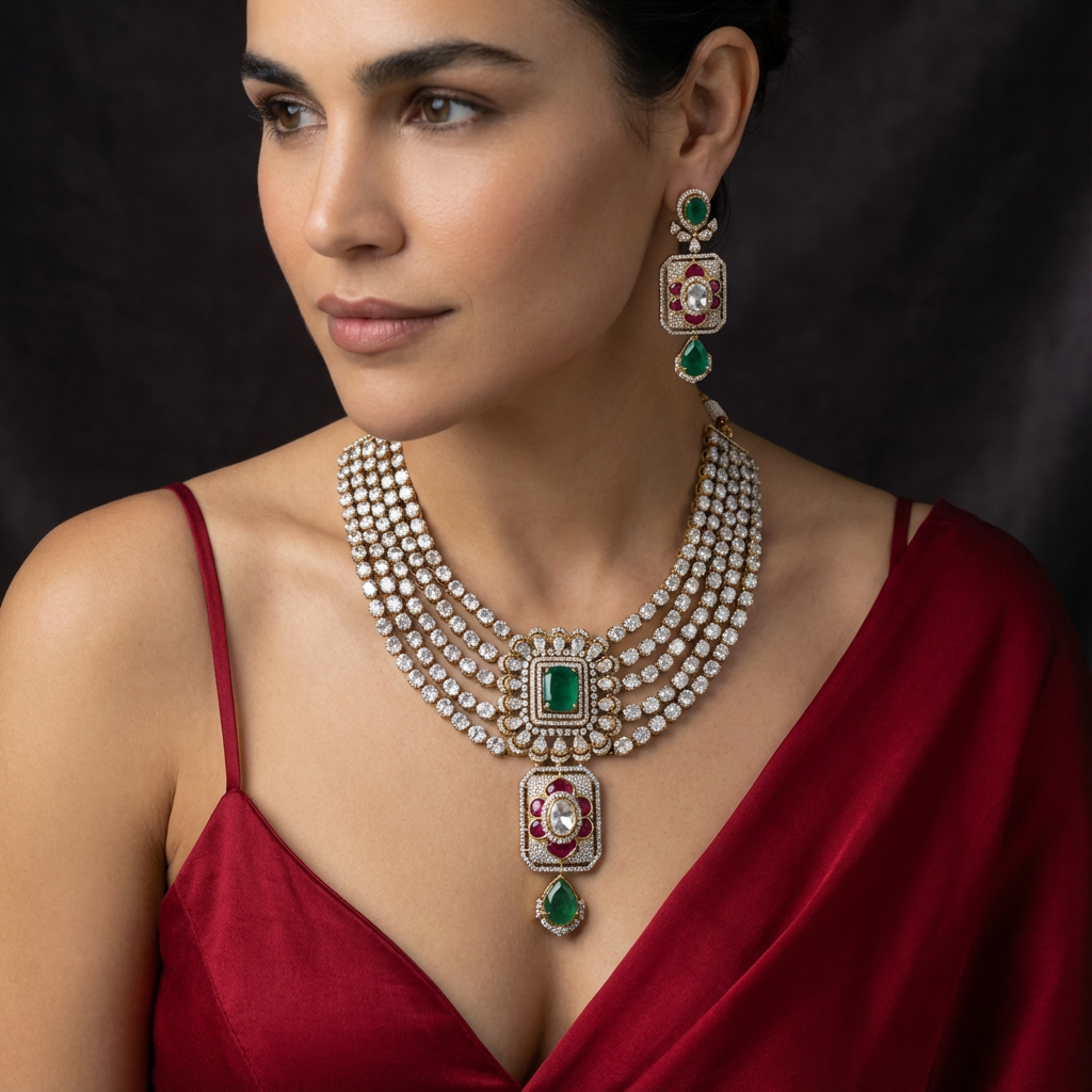 Rajkumari Emerald Rani Choker Set