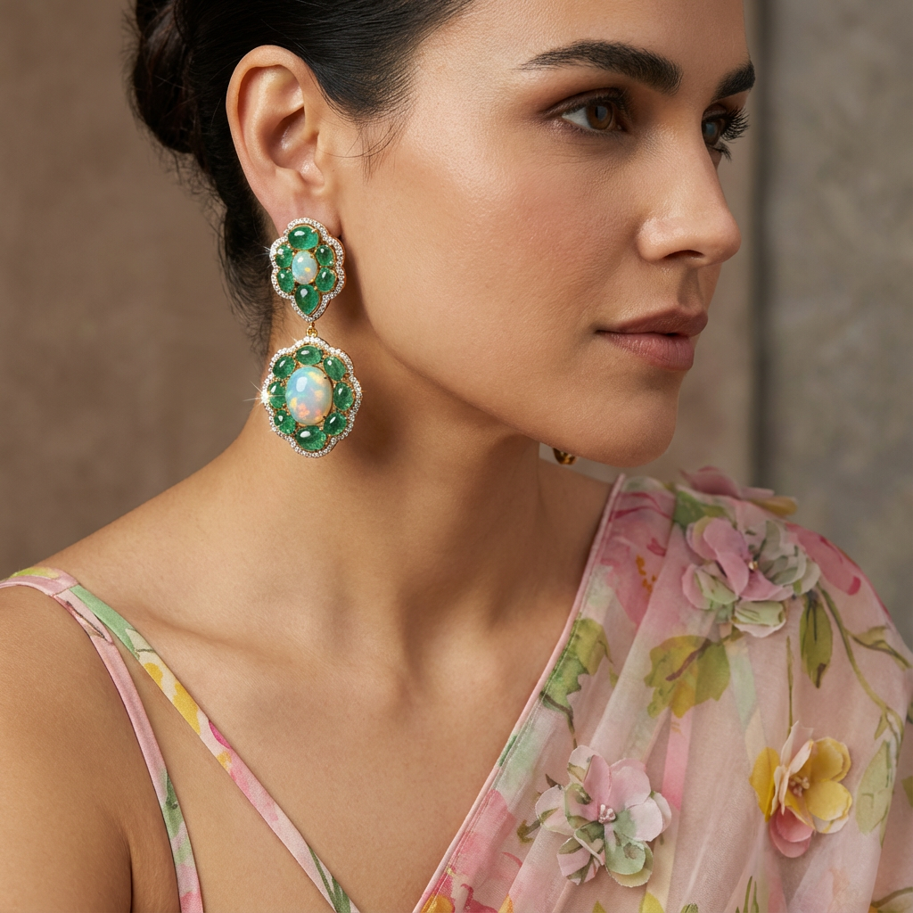 Emerald Opal Drop Earrings