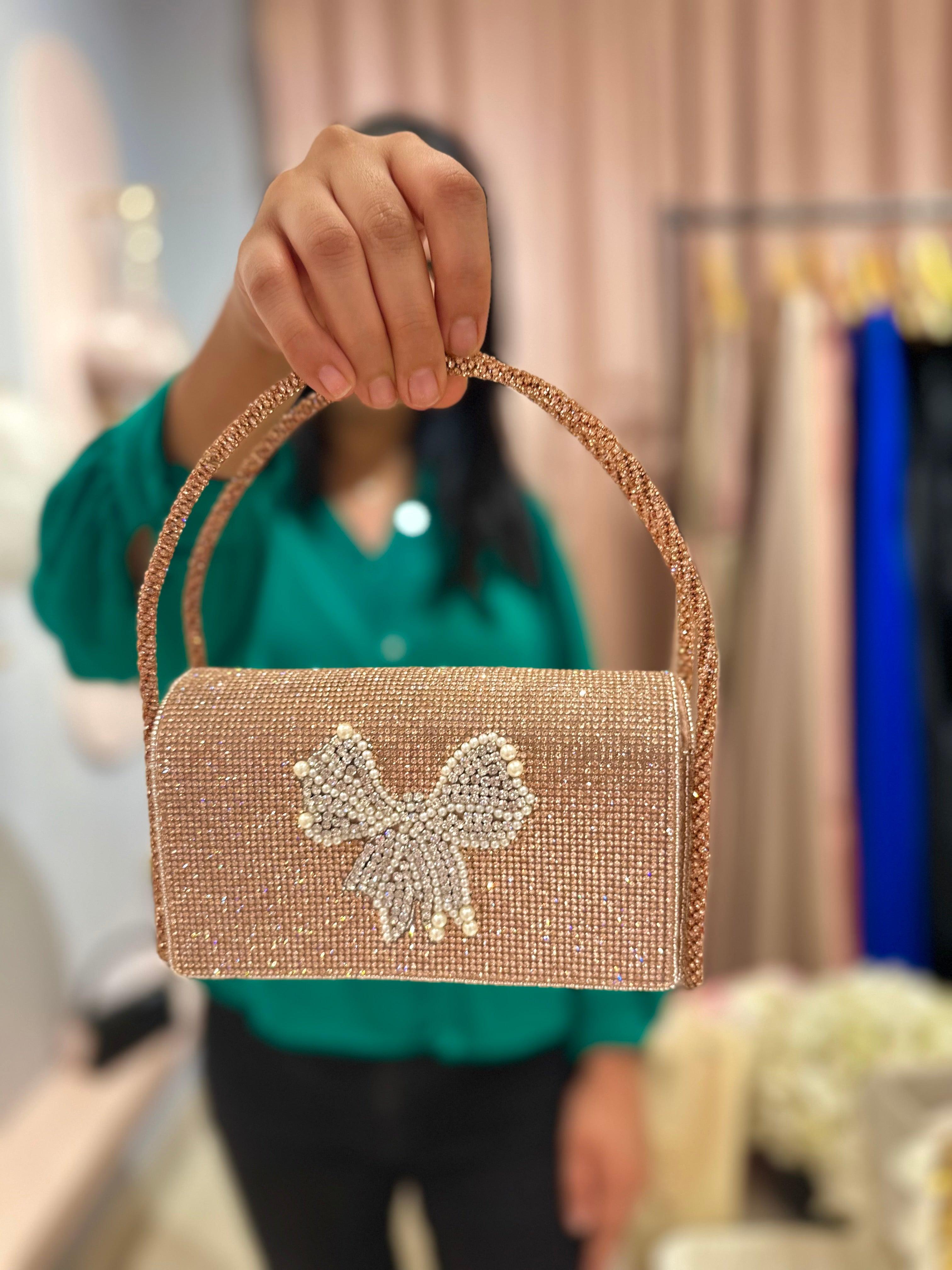 Bow Hotfix Rose Gold Flap bag - Ozel